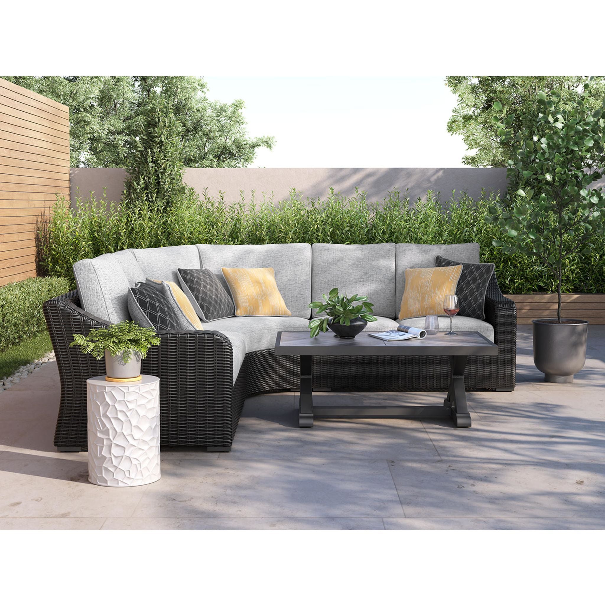 Beachcroft 3-Piece Modular Outdoor Patio Furniture Set - Waterproof Wicker Sofa Sectional with Cushions for Garden, Poolside, Backyard & Balcony