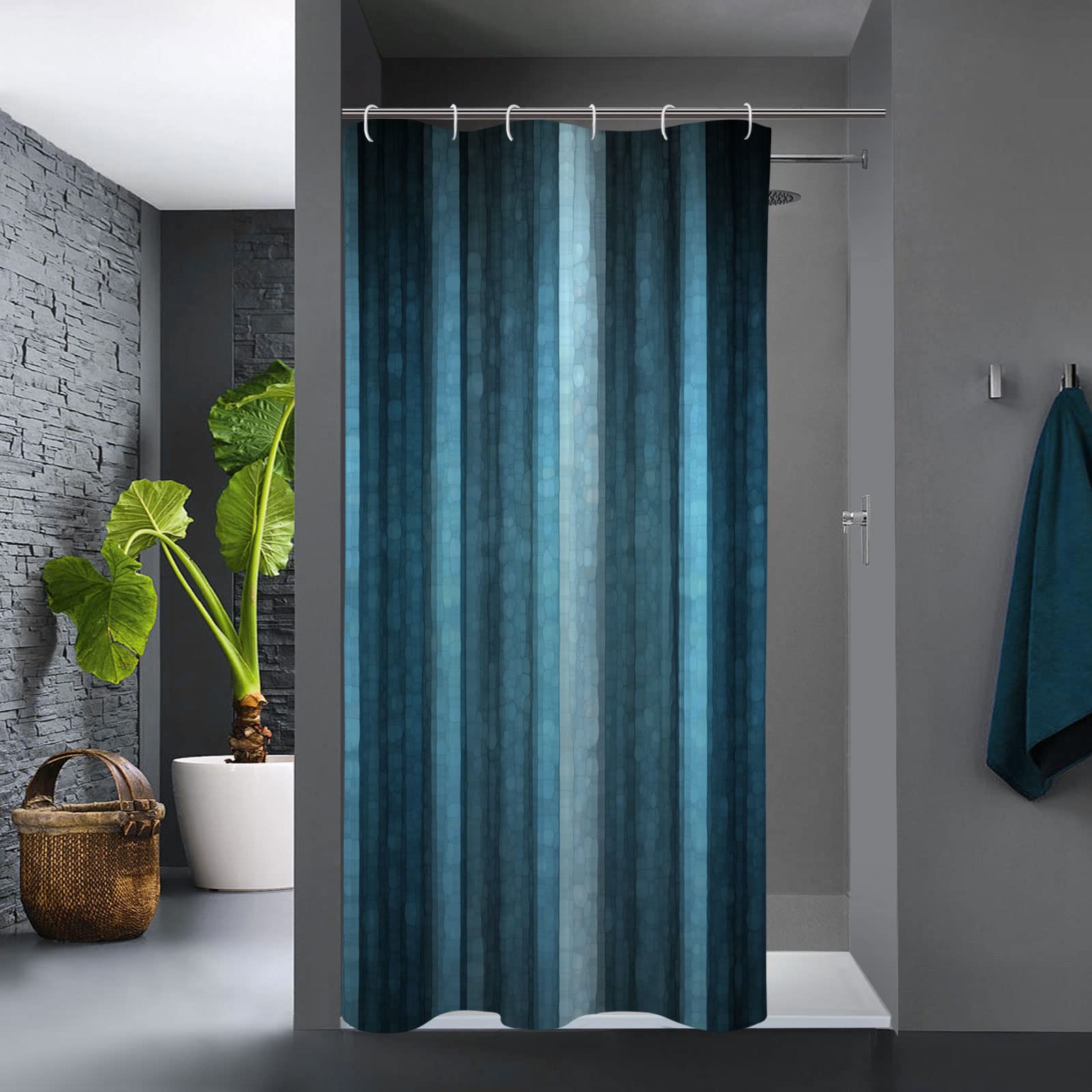 Gibelle Small Stall Shower Curtain 36 x 72 Inches - Narrow Half Blue Bathroom Shower Curtain with Neon Blue Ombre Abstract Striped Design, Modern Elegant Fabric Shower Curtain for Bathroom Decor - Perfect for Small Bathrooms, Apartments & RVs