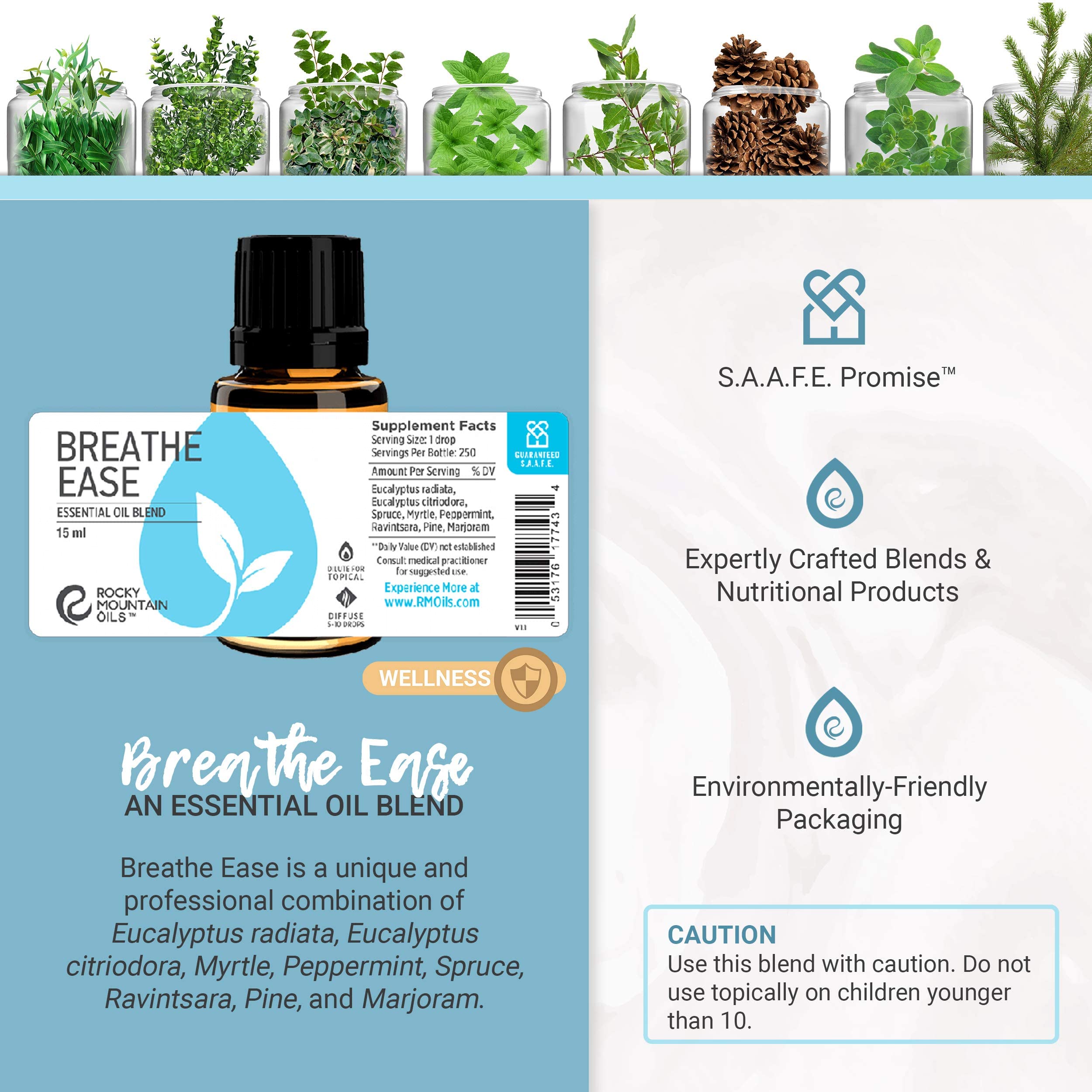 Rocky Mountain Oils Breathe Ease Essential Oil Blend - 100% Pure Aromatherapy Oil for Diffusers, Massage & Home Use - Promotes Relaxation & Respiratory Relief - 15ml Bottle - Perfect for Stress Relief, Yoga & Bedtime Aromatherapy