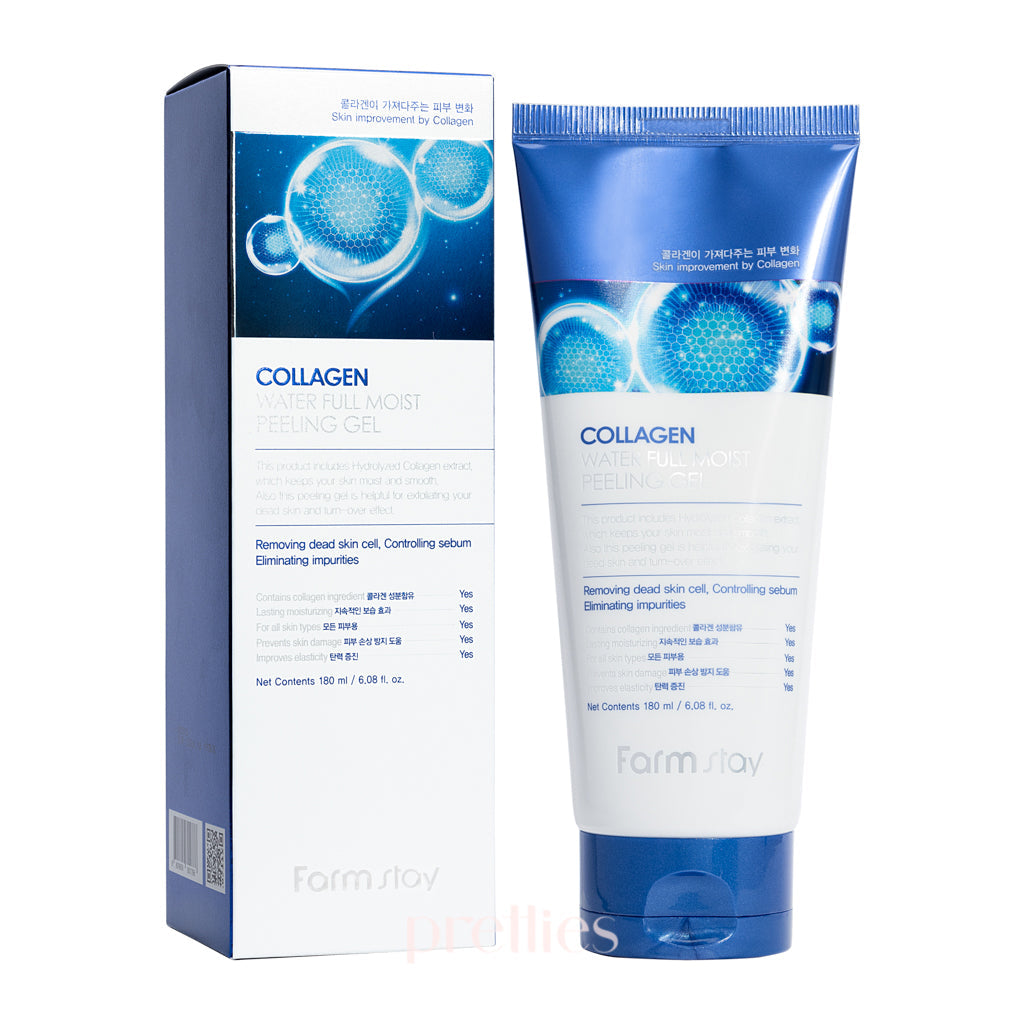 Farmstay Collagen Water Full Moist Peeling Gel 180ml - Gentle Exfoliator for Smooth & Hydrated Skin - Perfect for Daily Skincare Routine & Post-Makeup Removal