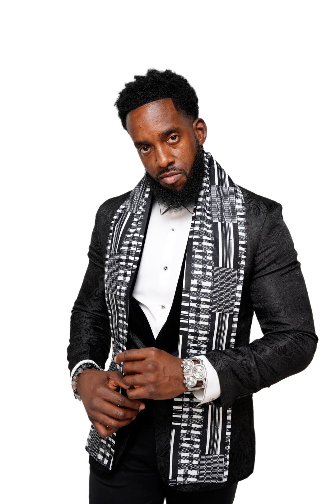 Authentic Black and White Kente African Print Stole Sash - Handwoven Ghanaian Scarf for Weddings, Graduations & Cultural Events