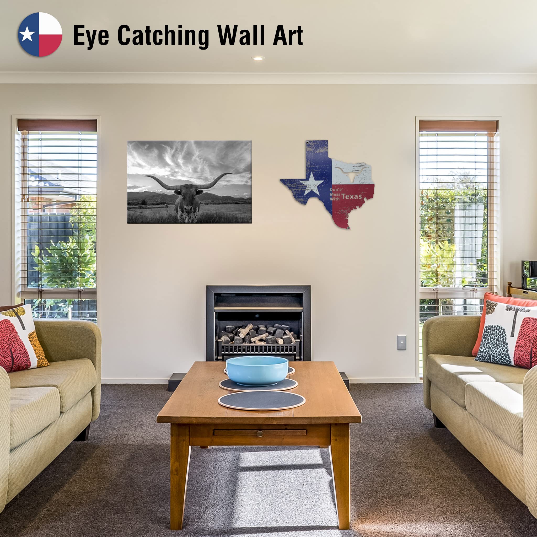 Texas Wall Art Decor - Rustic State Flag Map Metal Sign for Porch, Garage & Man Cave - 16.5 Inch Home & Office Decoration - Perfect for Texas Pride, Western Style & Cowboy Themed Rooms