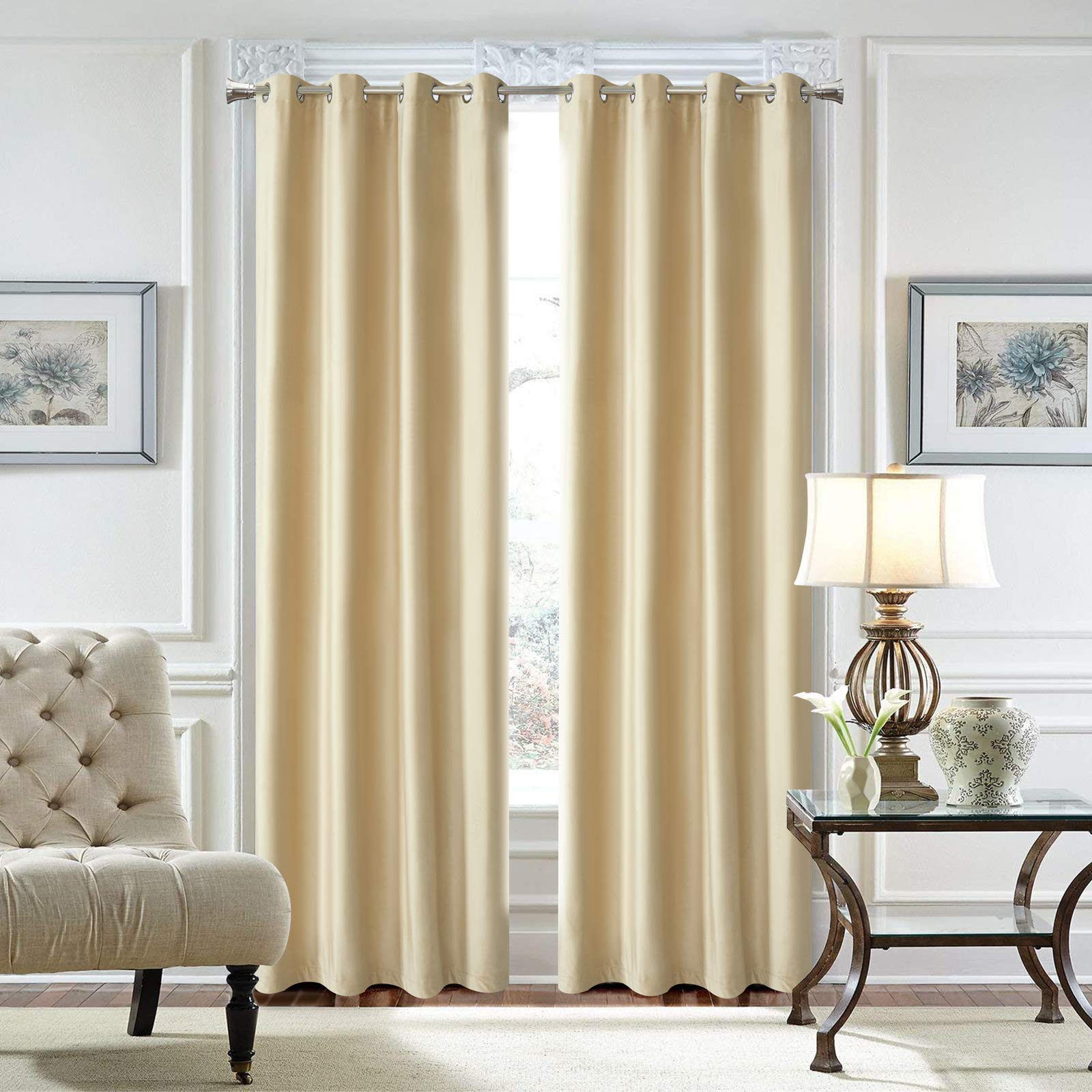LOYOLADY 96 Inch Long Camel Velvet Curtains - 2 Panels Set, Blackout Thermal Insulated Window Drapes with Grommet Top (100