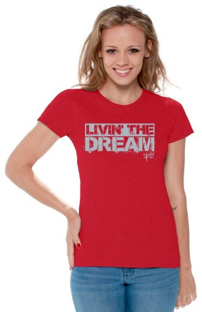 Awkwardstyles Women's Livin' The Dream Graphic T-Shirt - Soft Cotton Gray Slogan Tee with Free Bookmark | Casual Outfit, Lounge Wear, Gift Idea