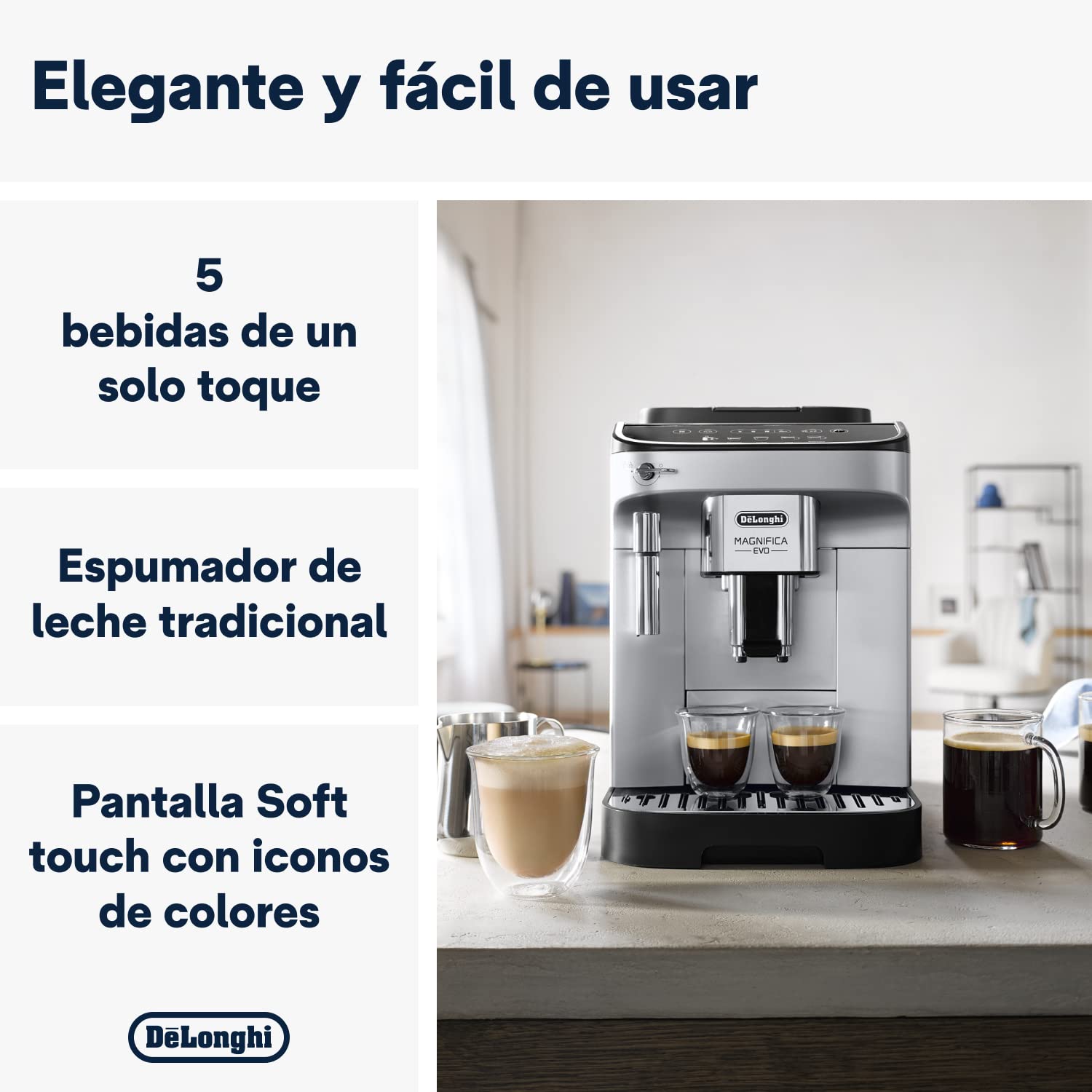 De'Longhi Magnifica Evo Fully Automatic Coffee Machine for Espresso & Cappuccino - ECAM292.33.SB Silver, 4 Custom Recipes, 15 Bar Pressure - Perfect for Home & Office Coffee Brewing