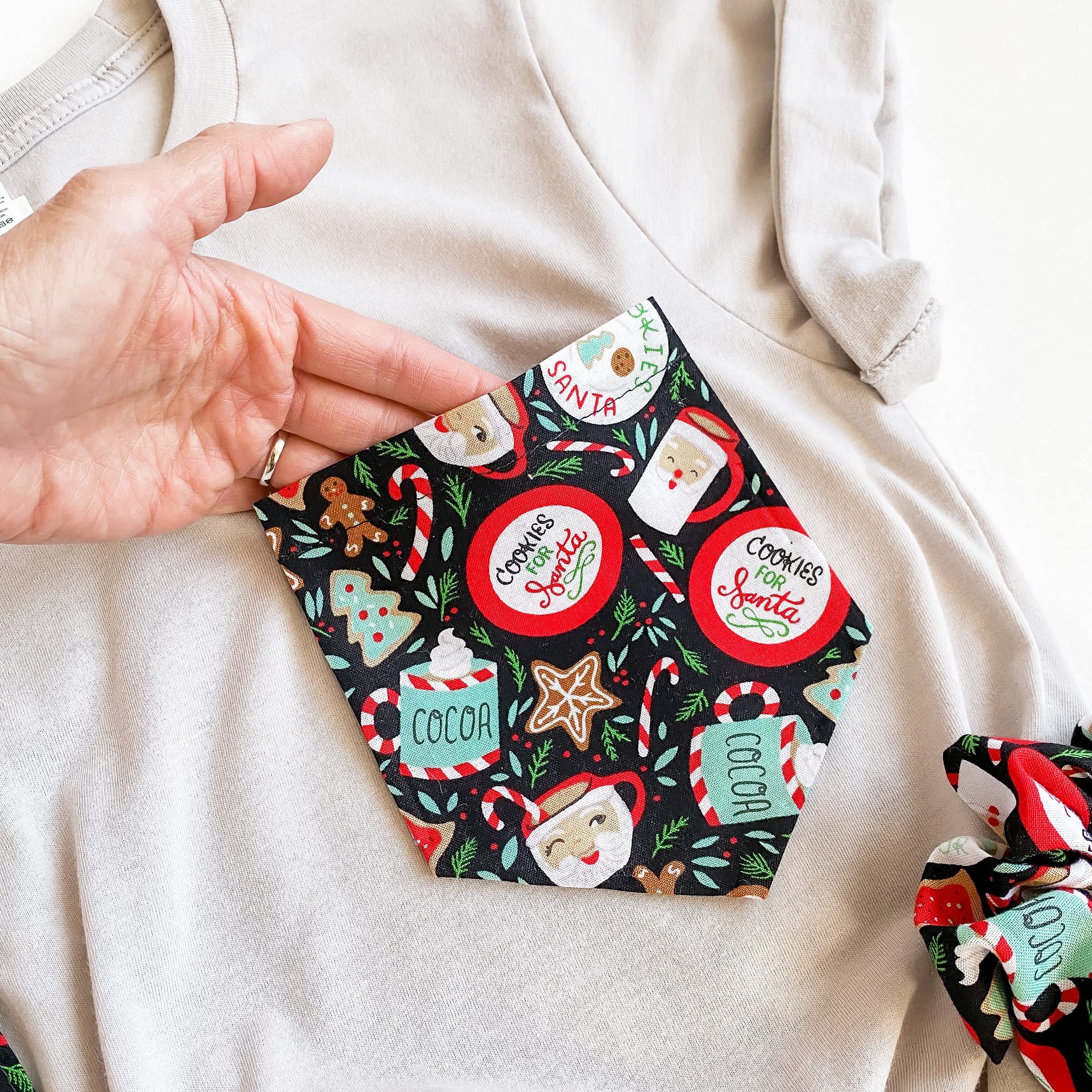 Dog and Mom Matching Christmas Set - Slip-On Dog Bandana with Scrunchie Headband | Santa-Themed Pet Bandana & Human Hair Accessory (XS Size) | Perfect for Holiday Photos, Family Matching Outfits & Christmas Gift Giving