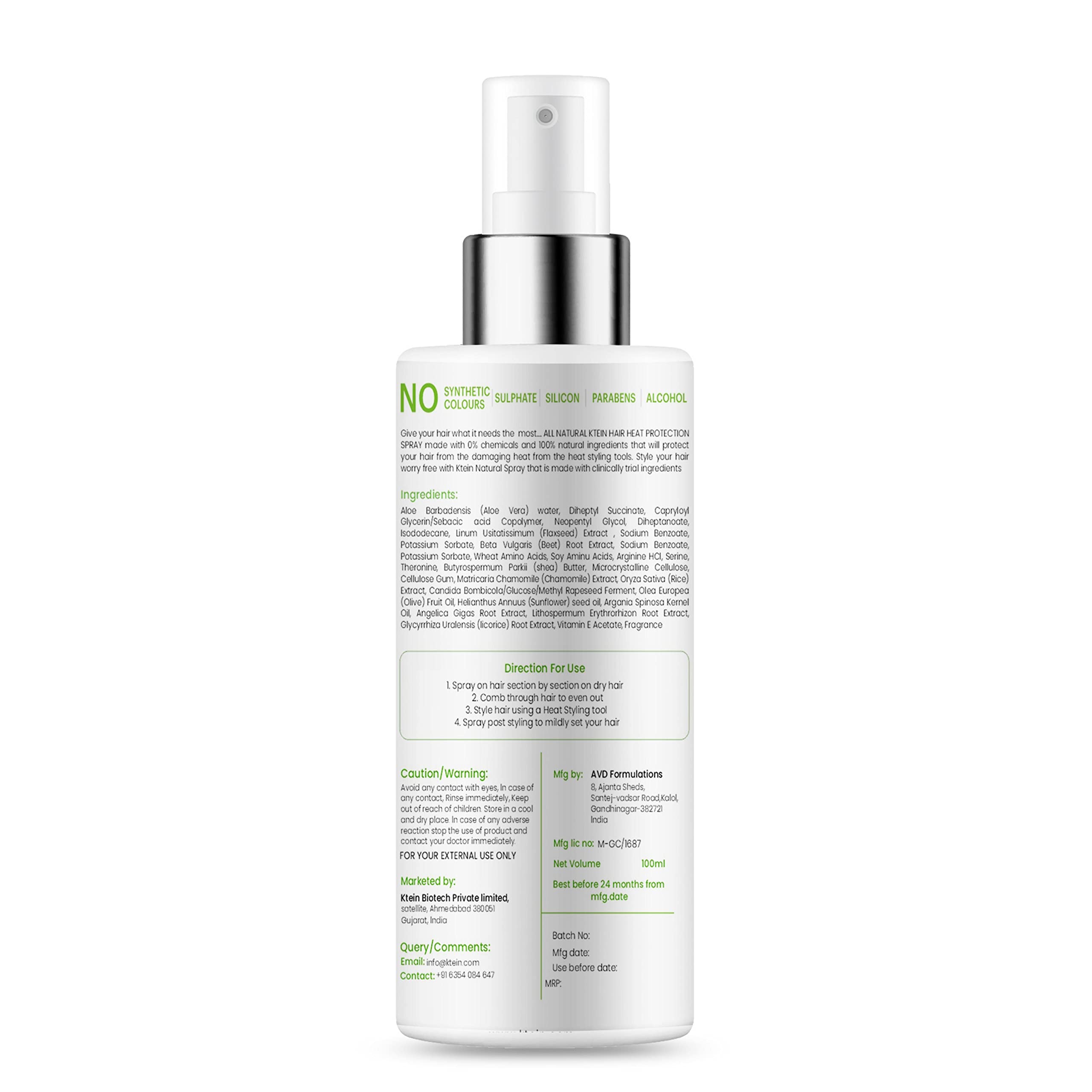 100% Plant-Based Natural Hair Heat Protection Spray - 100ml for Frizz Control & Shine - Perfect for Blow Drying, Straightening & Styling
