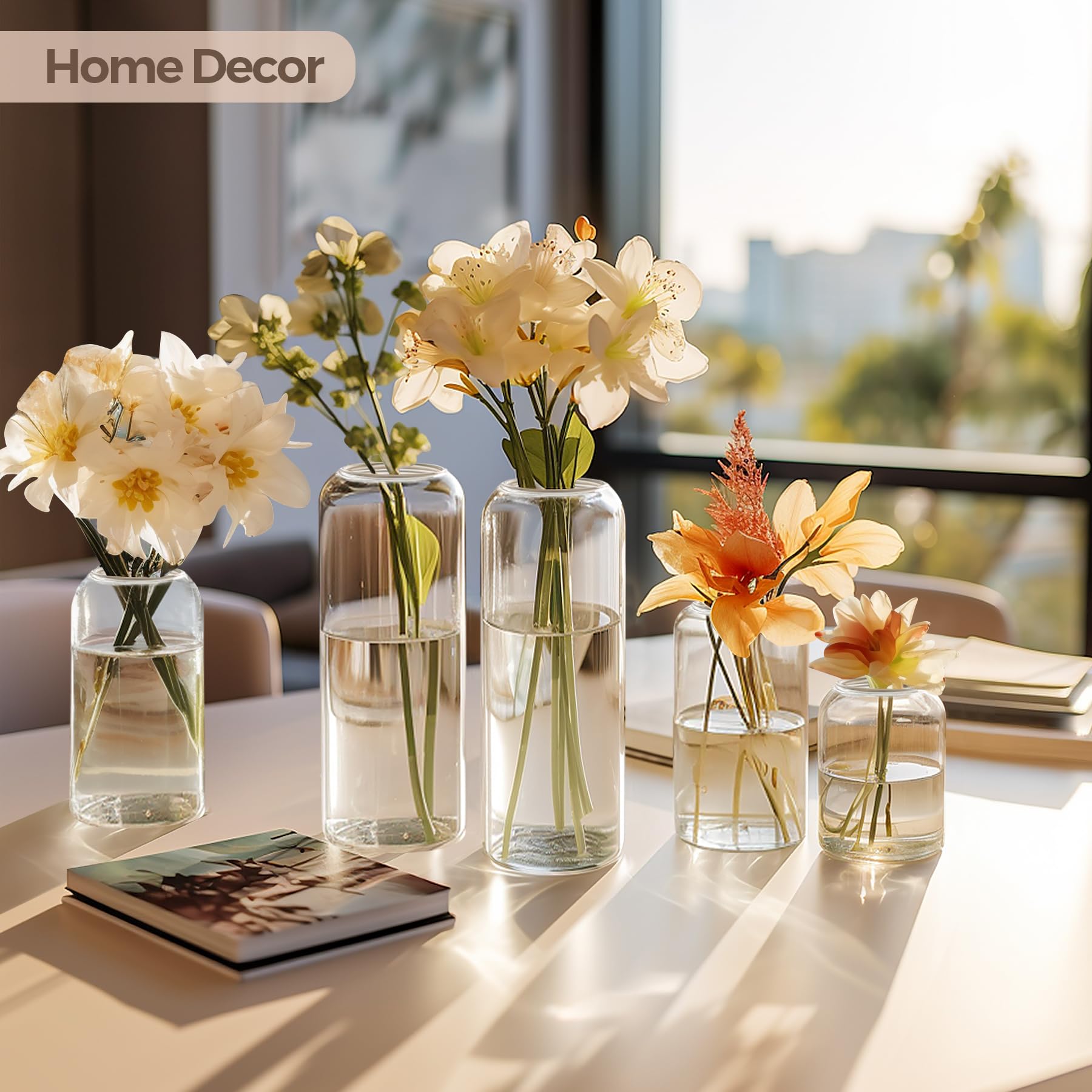 ComSaf Set of 15 Small Glass Flower Vases - Clear Bud Vases Bulk Pack for Home Decor, Wedding Centerpieces, Bathroom & Table Decor - Perfect for Housewarming, Valentine's Day, Mother's Day & Thanksgiving Gifts