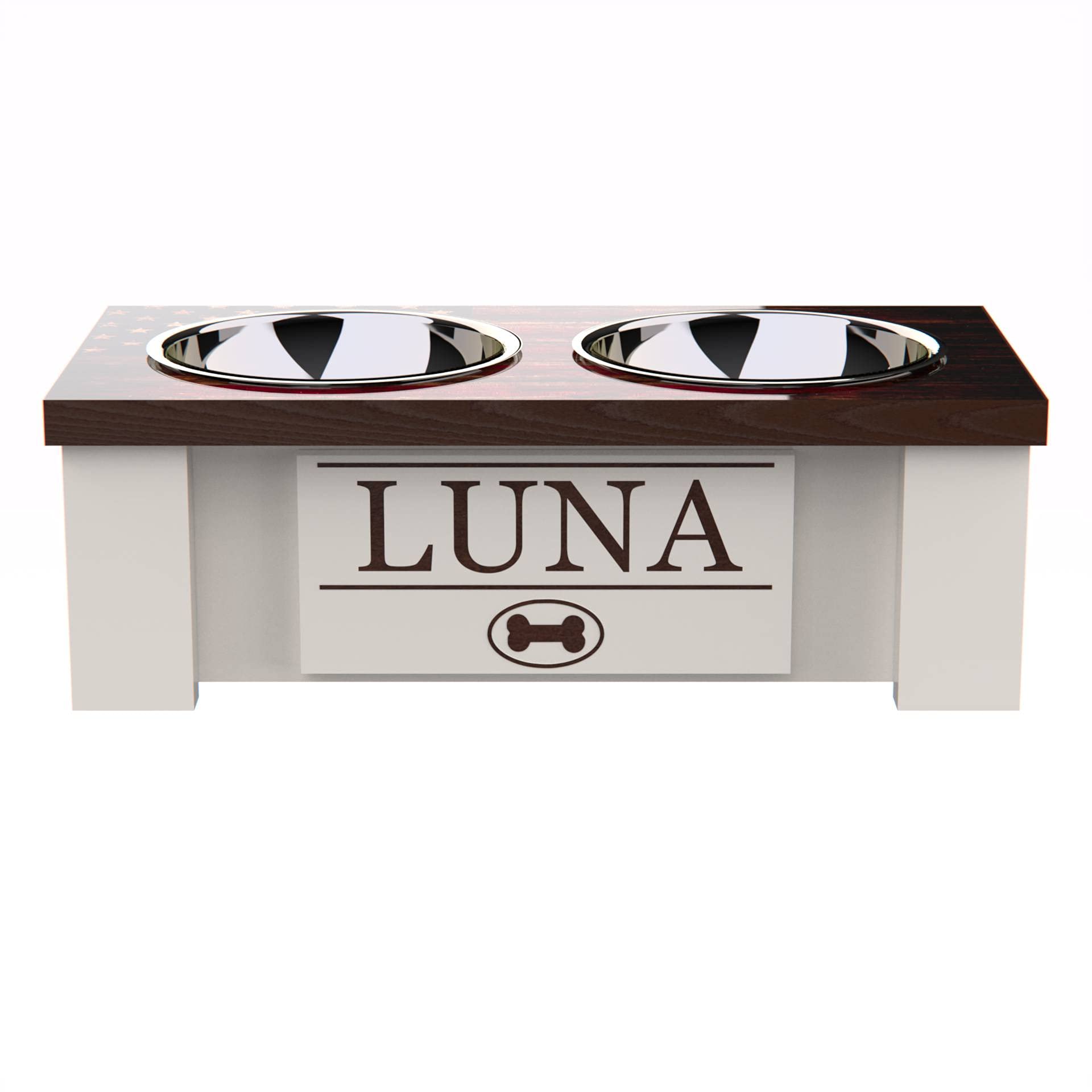 Personalized Elevated Dog Bowl Stand for Large, Medium, Small & X-Small Dogs - Stainless Steel Raised Pet Food & Water Bowls - Adjustable Height Anti-Slip Dog Dish (X-Small, Flag Design) - Perfect for Home, Office & Travel Use