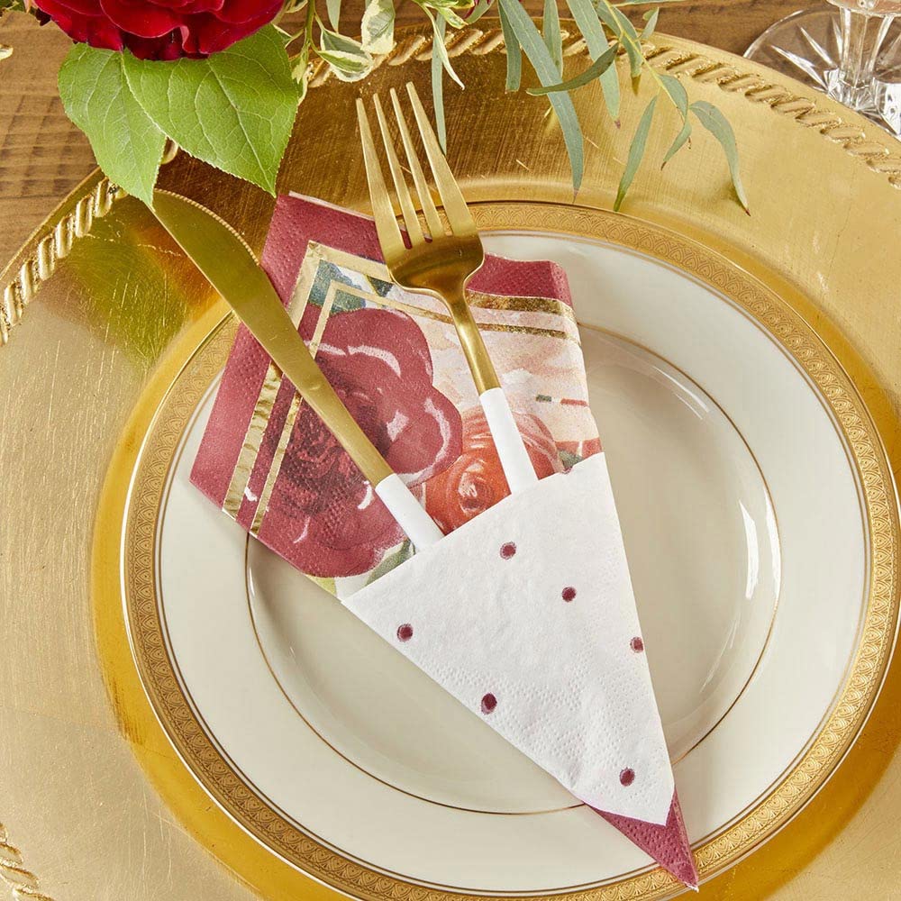 Kate Aspen 120-Count Burgundy Blush Floral Paper Napkins - 6.5 Inch 2-Ply Disposable Party Napkins for Weddings, Birthdays, Baby Showers & Anniversary Celebrations - Elegant Tableware for Dinner Parties, Bridal Showers & Special Events
