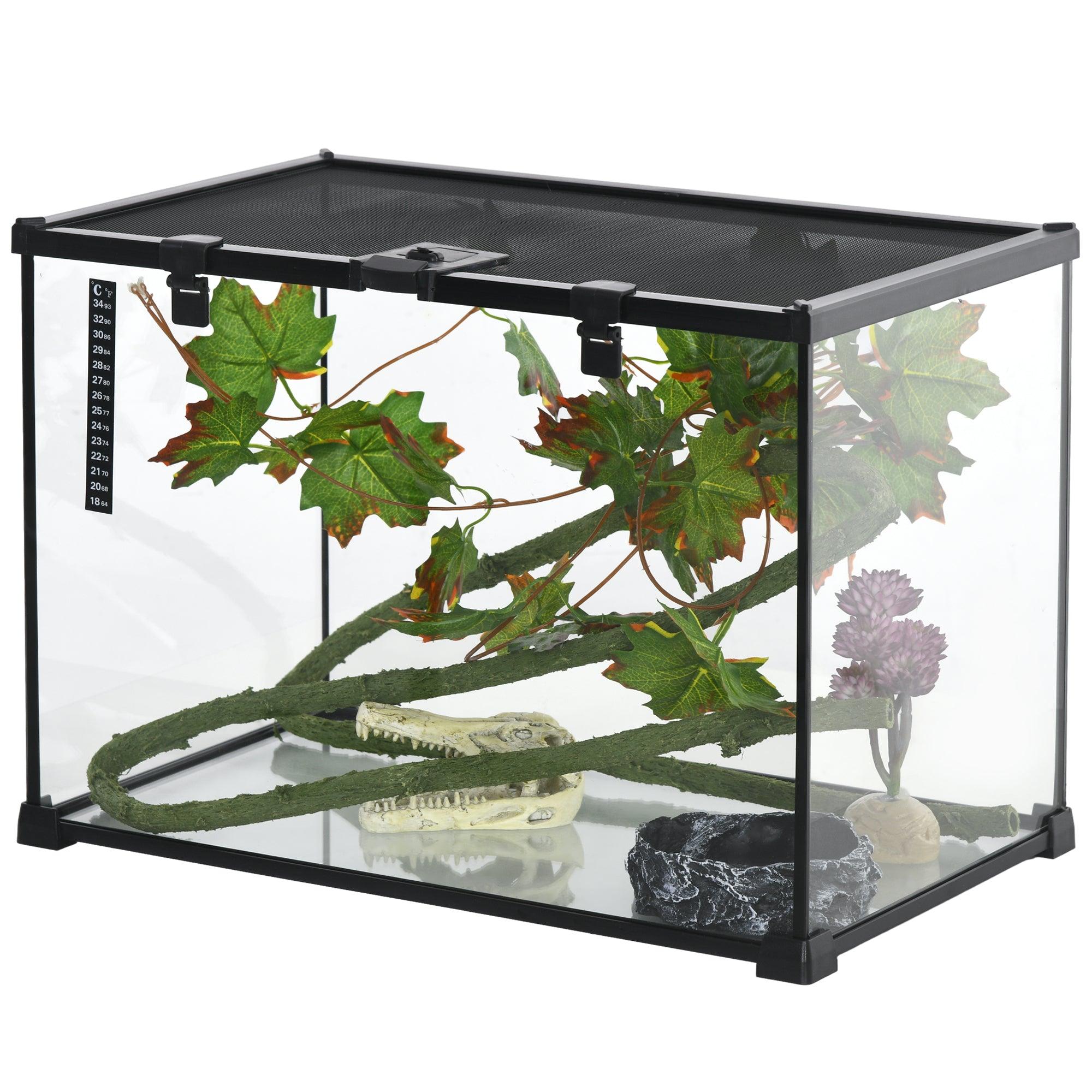 14 Gallon Glass Reptile Terrarium Tank with Decor Kit - Full View Breeding Enclosure for Lizards, Frogs, Snakes & Spiders - 20