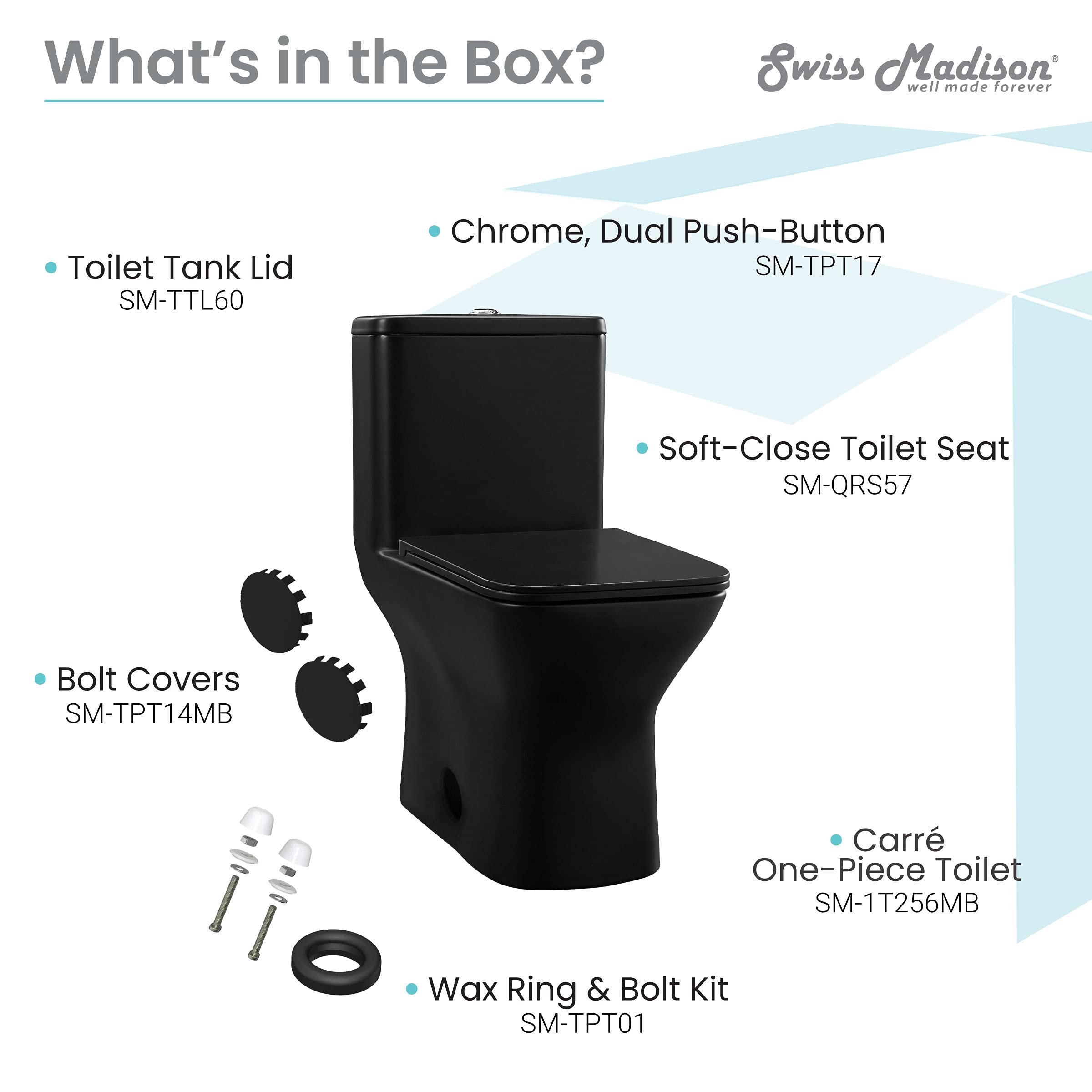 Swiss Madison SM-1T256 Carre Modern One-Piece Toilet - Square Dual Flush 1.1/1.6 GPF Water Efficient - Matte Black Bathroom Toilet for Contemporary Homes & Luxury Apartments