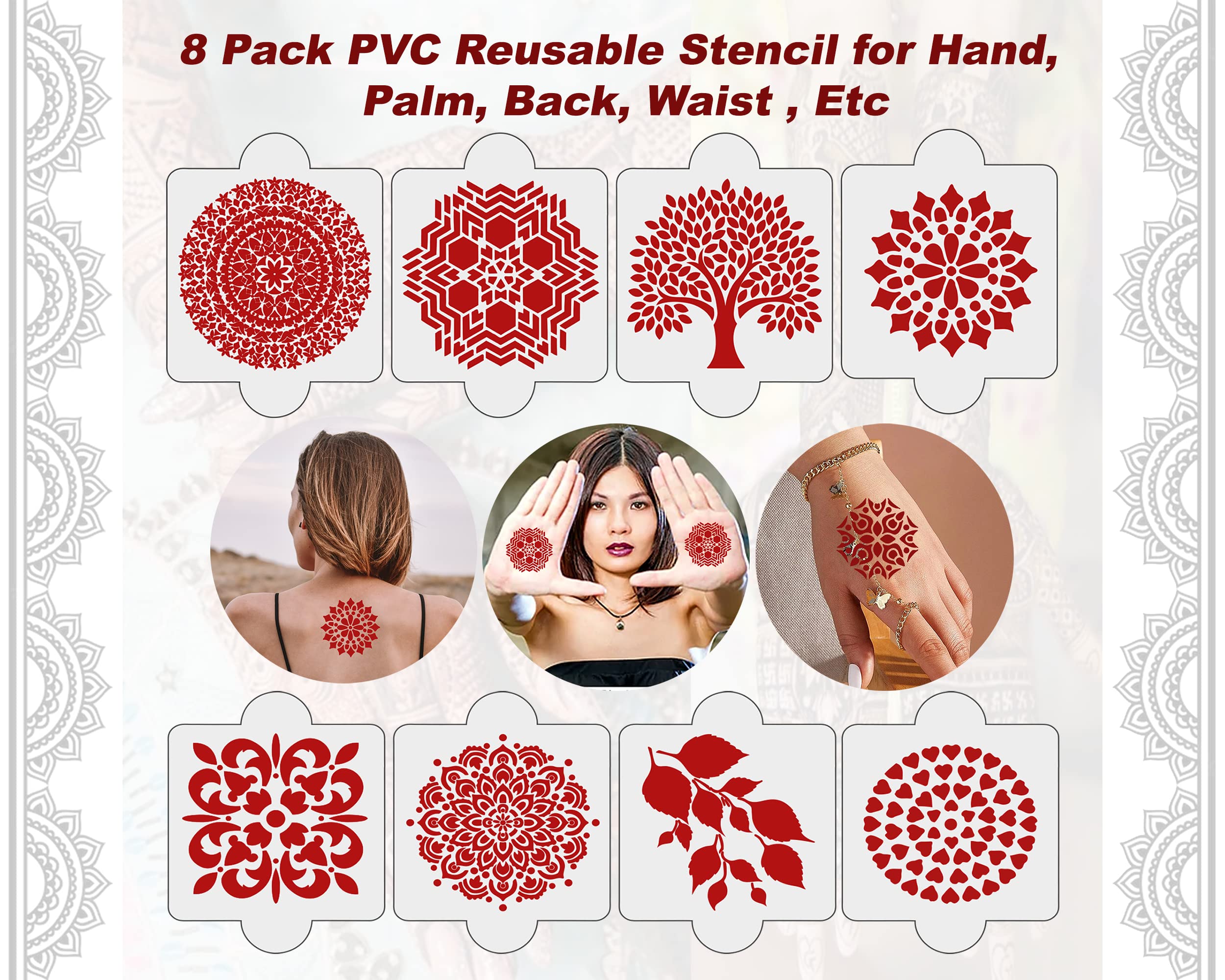20Pcs Reusable Henna Stencil Kit - Latest Mehandi Designs for Girls, Women, Kids & Teens | Perfect for Parties, Weddings & Festive Body Art (D-2020)
