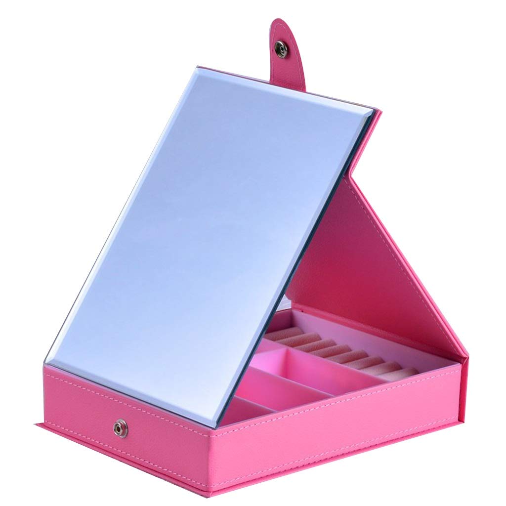 Portable Folding Makeup Mirror with Storage - Pink for Travel & Vanity