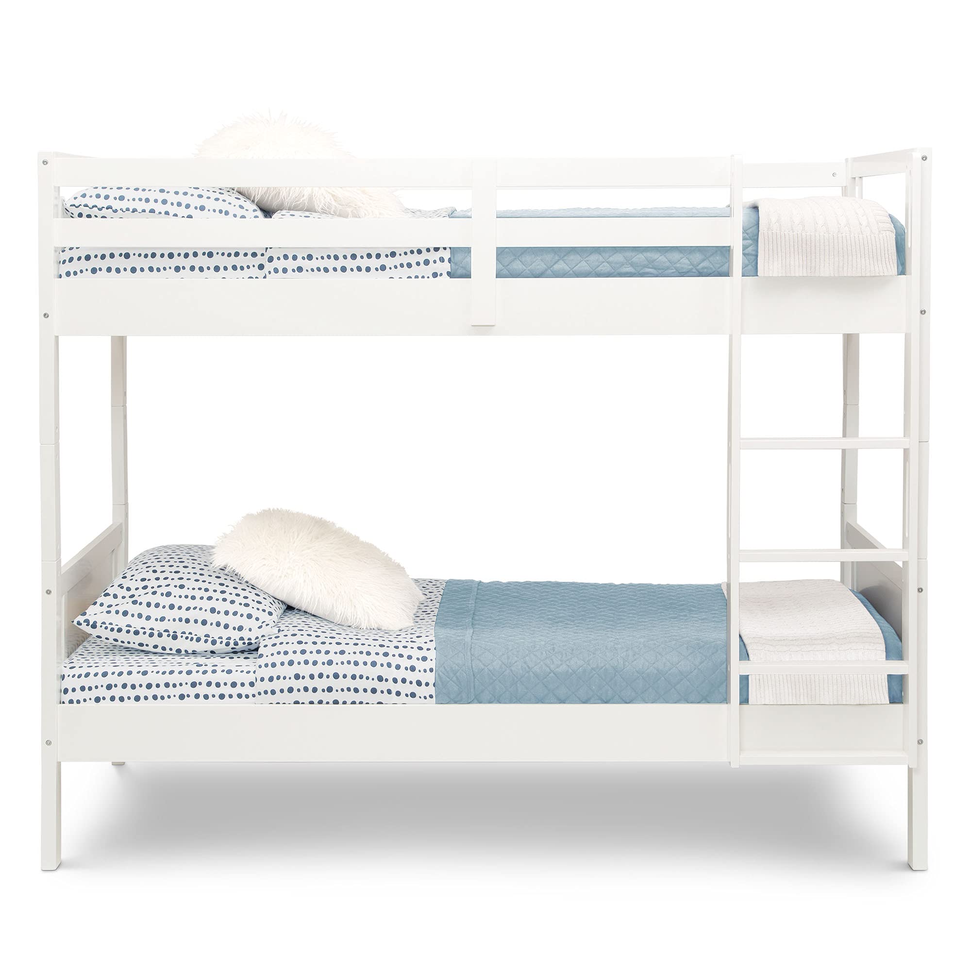 Delta Children White Convertible Twin Over Twin Wood Bunk Bed with Ladder & Guardrails - Converts to 2 Standalone Twin Beds - Sturdy & Safe Kids Bedroom Furniture for Small Spaces - Ships in 2 Boxes | Perfect for Shared Kids Rooms, Sleepovers & Space-Saving Solutions