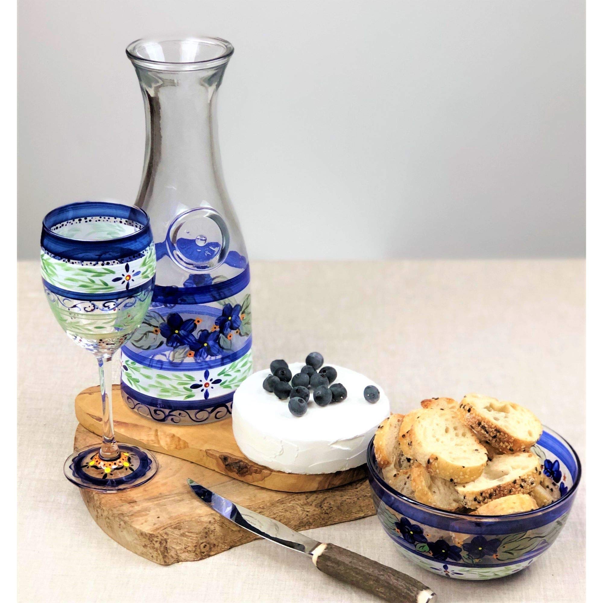 Set of 2 Blue Floral Hand Painted Wine Glasses - 10.5oz Elegant Stemware for Wedding, Party & Home Decor - Perfect for Champagne, Cocktails & Gifts