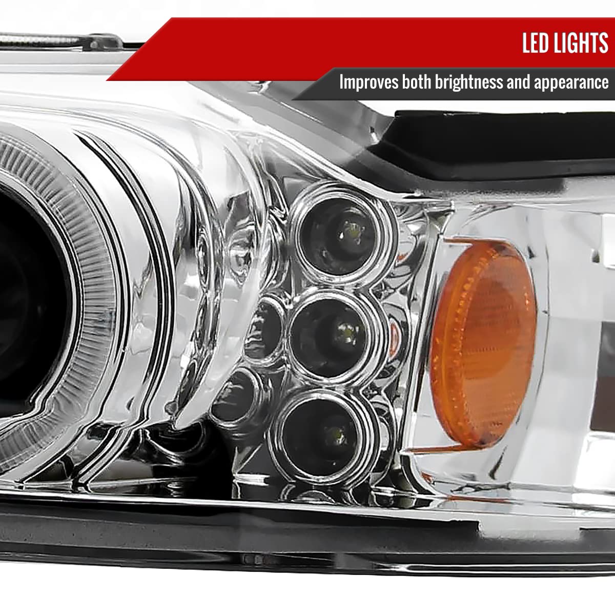 Chrome Clear LED Halo Projector Headlights for 1999-2004 Vehicles - High Performance Headlamp Pair - Perfect for Night Driving & Car Upgrades