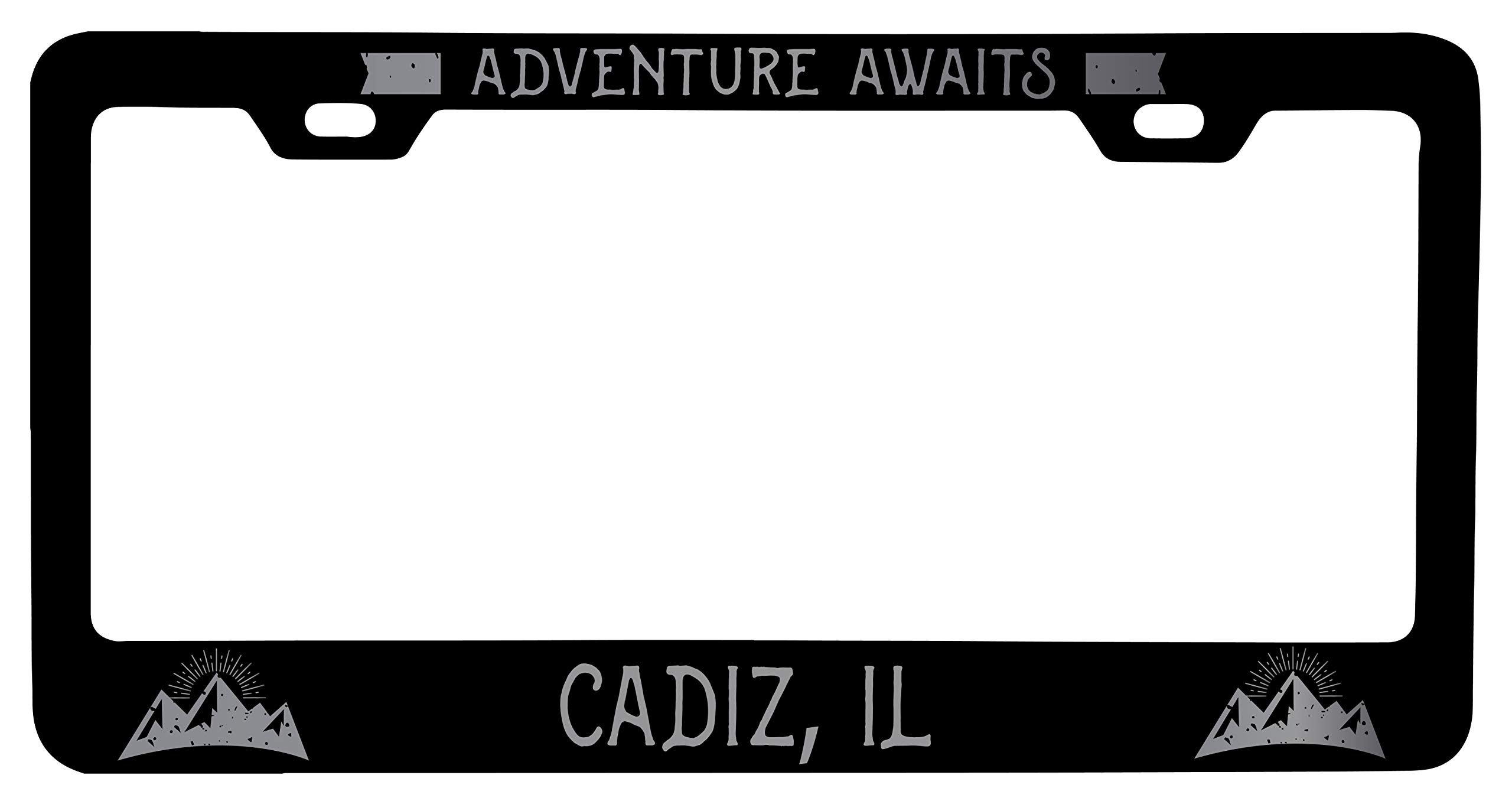 Custom Laser Etched Vanity Black Metal License Plate Frame - Premium Car Accessory for Cadiz Illinois - Perfect for Personalization & Gift Giving