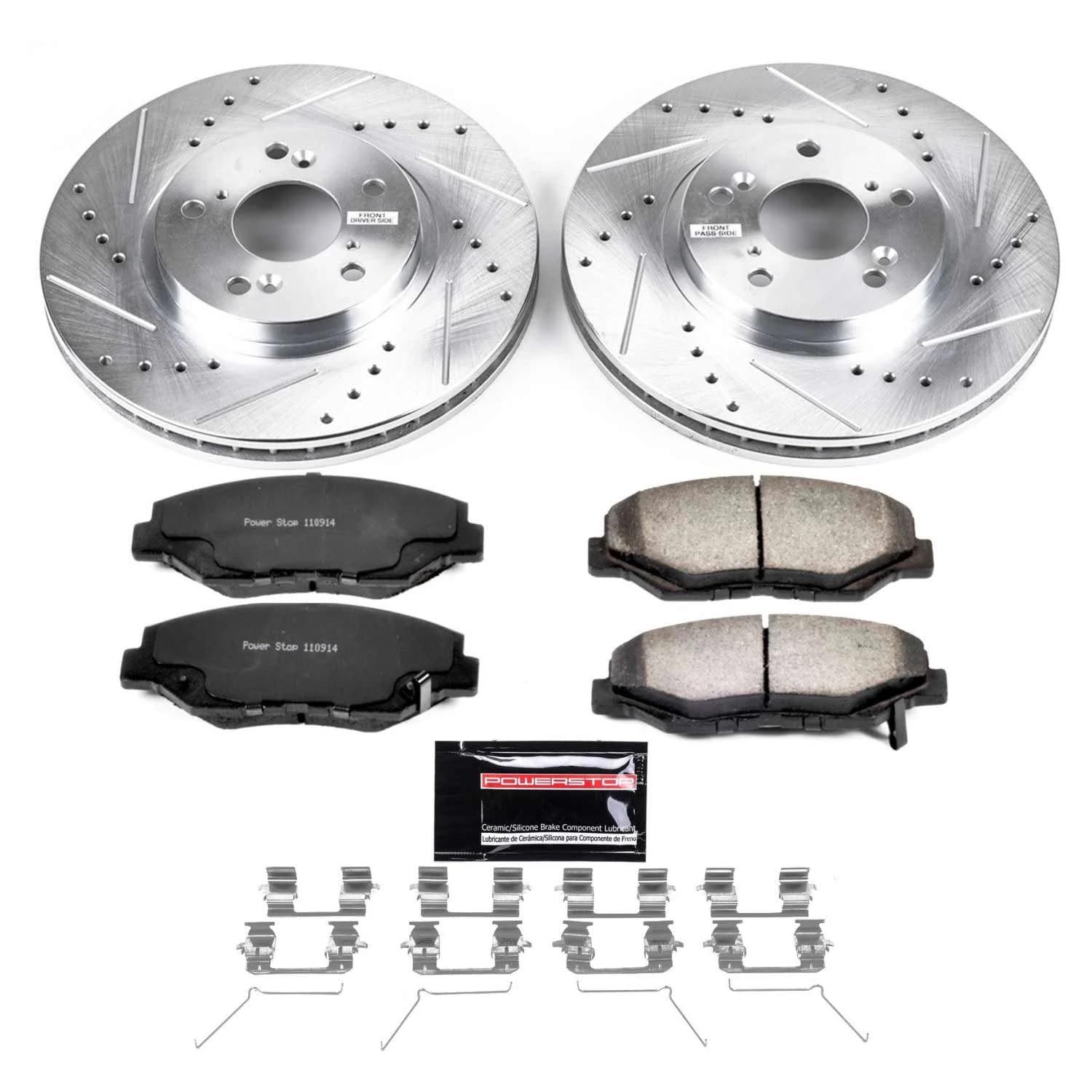 Power Stop K2302-36 Z36 Truck & Tow Brake Kit - Carbon Fiber Ceramic Brake Pads & Drilled Slotted Rotors for 2003-2008 Honda Pilot | Heavy Duty Towing & Off-Road Performance