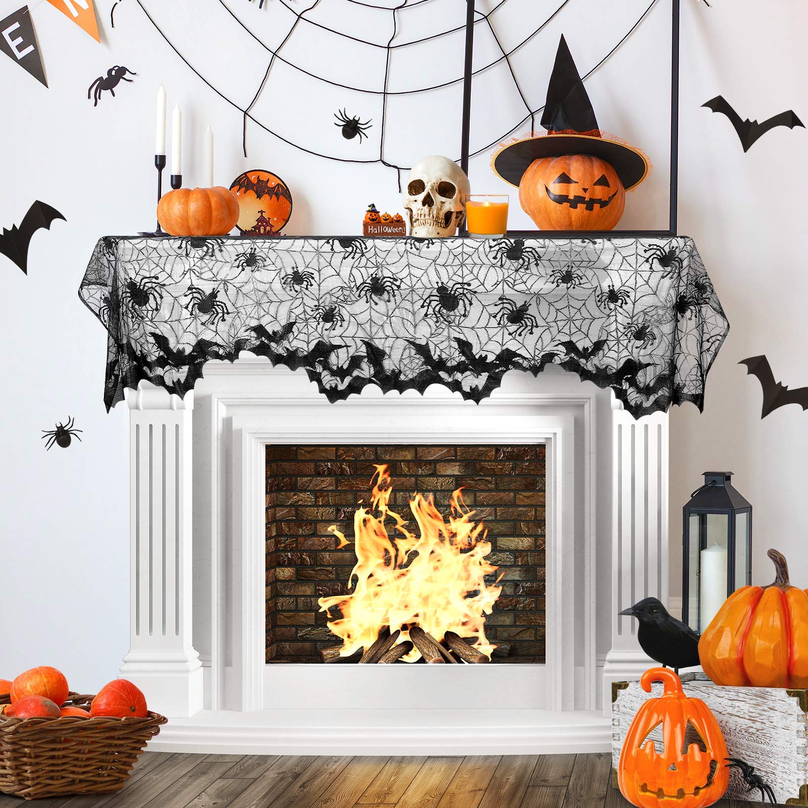 Spider Web Halloween Curtain 60x20 Inch - Window & Fireplace Decor