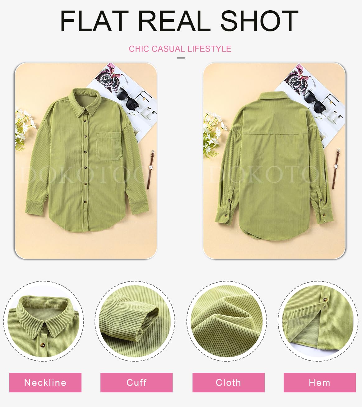 Dokotoo Women's Corduroy Button Down Shirt - Long Sleeve Oversized Boyfriend Blouse for Casual & Work Wear | Fall & Winter Fashion Tops