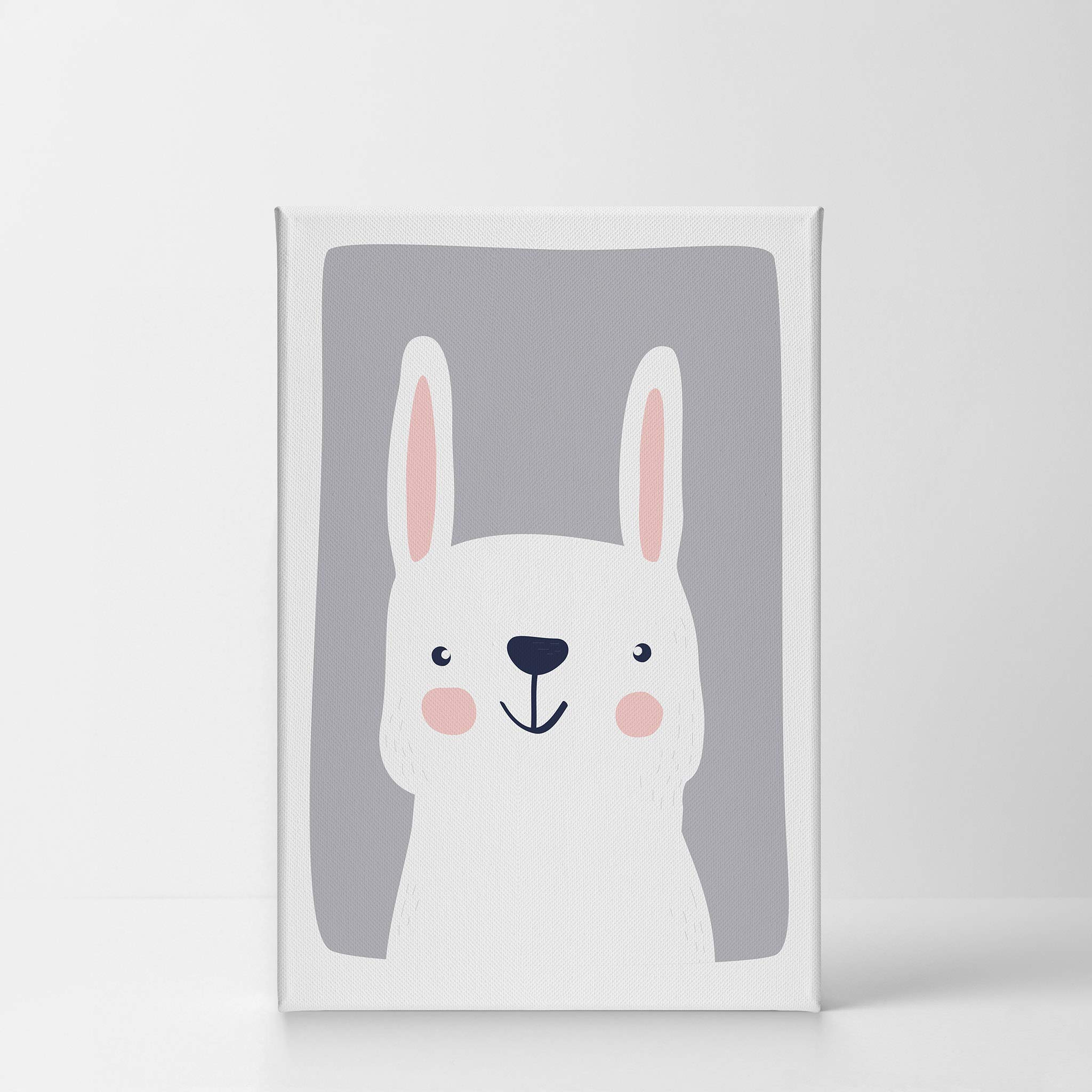 Cute Rabbit Blue Background Canvas Print - Smile Art Design Kids Room Decor, Nursery Wall Art, Baby Room Decor - Ready to Hang 22x15 Inches - Made in USA | Perfect for Children's Bedrooms, Playrooms & Baby Showers