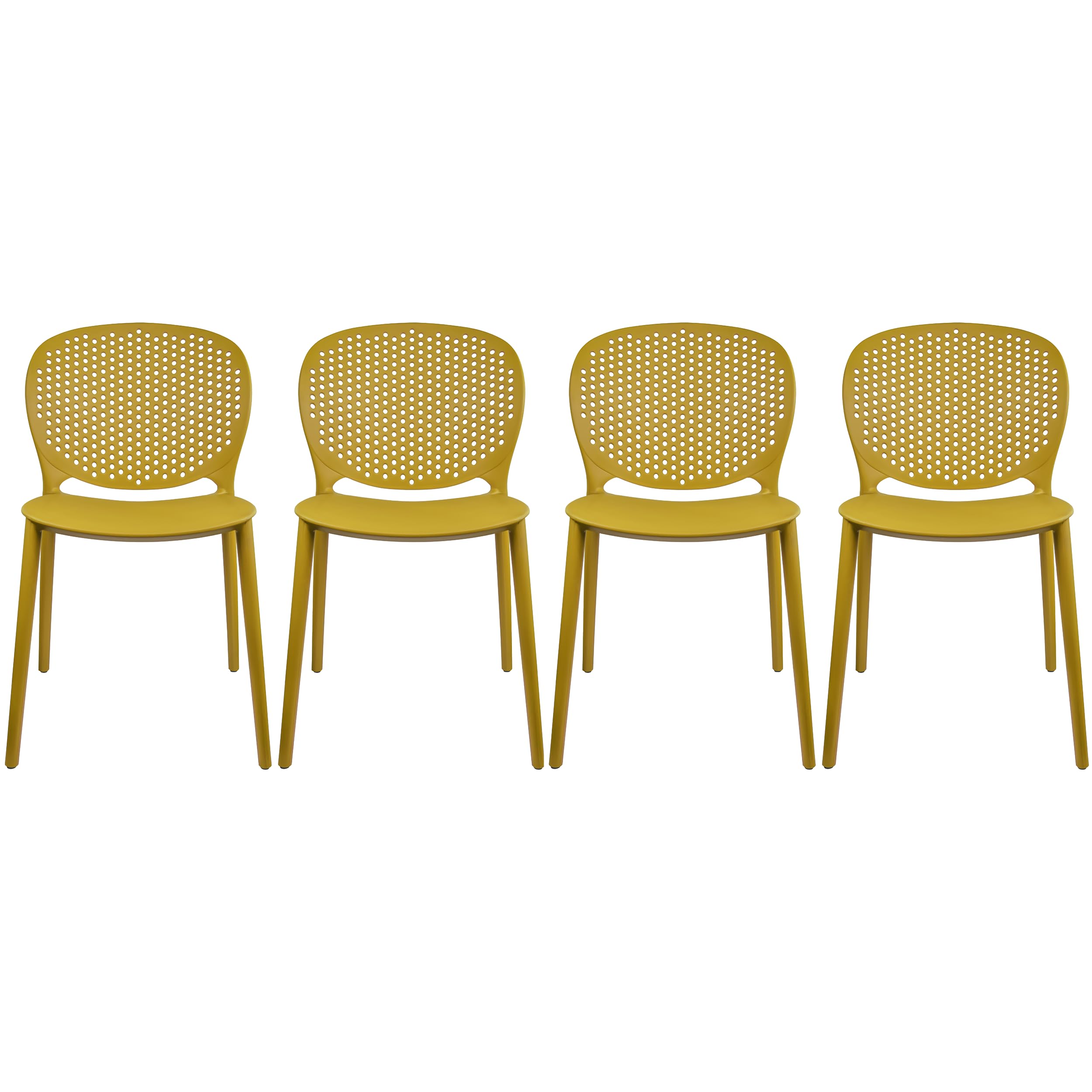 2xhome Set of 4 Modern Stackable Dot Chairs - Indoor/Outdoor Patio Dining Side Chairs for Pool, Kitchen, Living Room & Restaurant - Mustard Yellow & Ginger - Perfect for Outdoor Entertaining & Small Space Dining