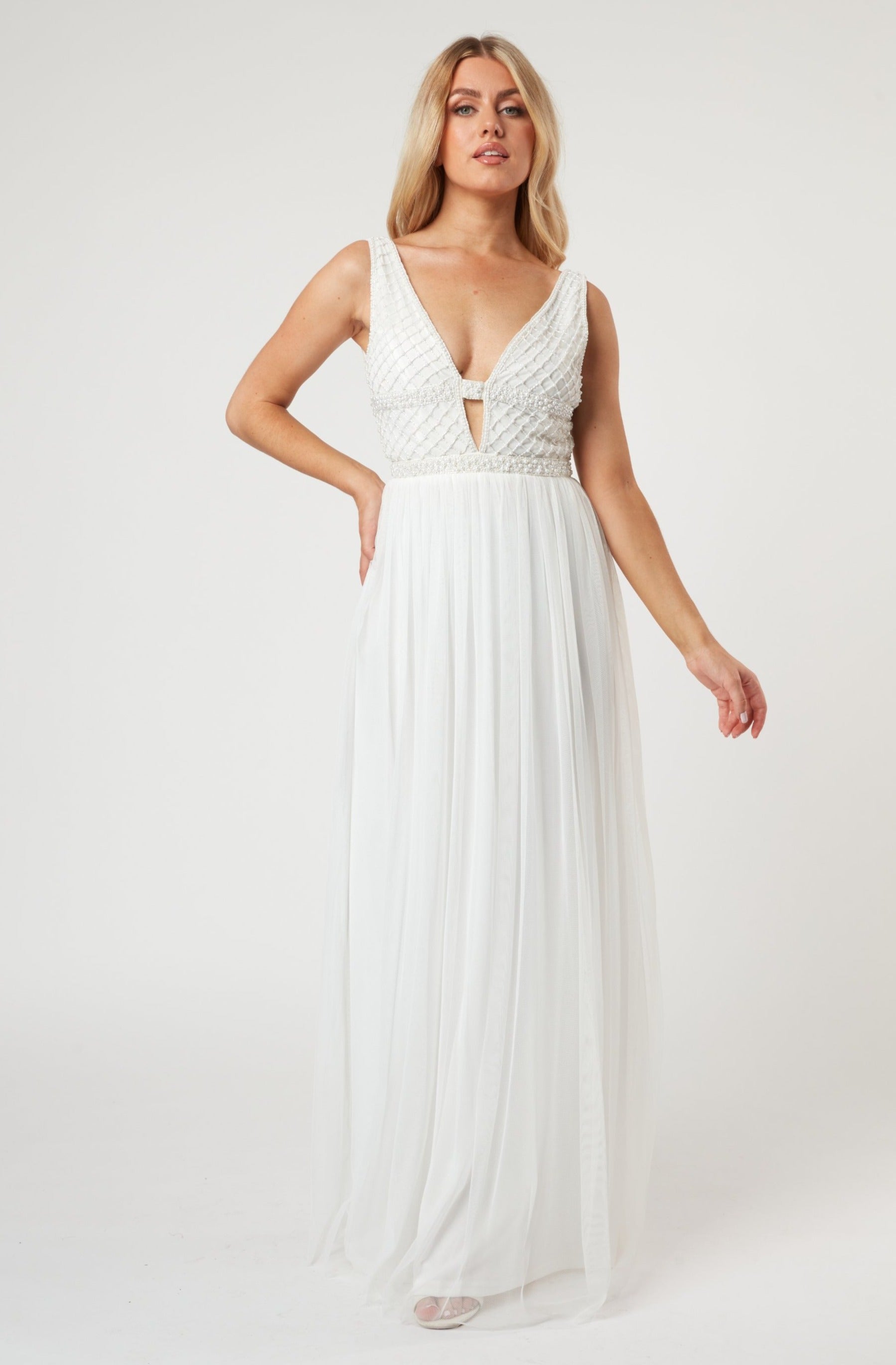 Elegant Myla Pearl Beaded Wedding Dress – Perfect for Bridal Gowns, Formal Events & Special Occasions