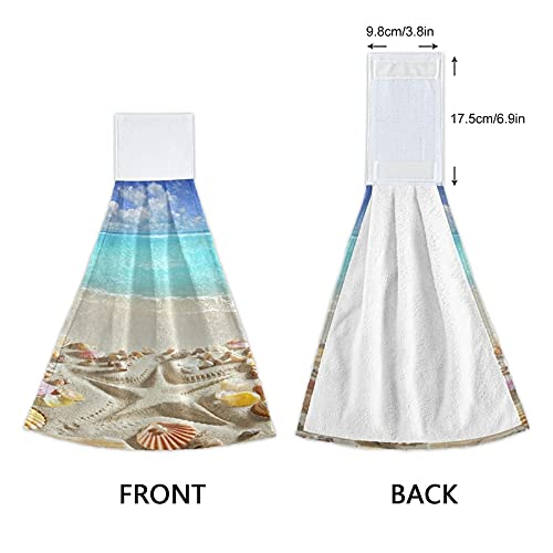 Hanging Towels 2 Pack - Beach Sand Starfish Tropical Sea Design for Hand, Face, Hair, Gym, Yoga, Dishcloth, Kitchen, and Bath - Perfect for Home, Travel, and Outdoor Adventures