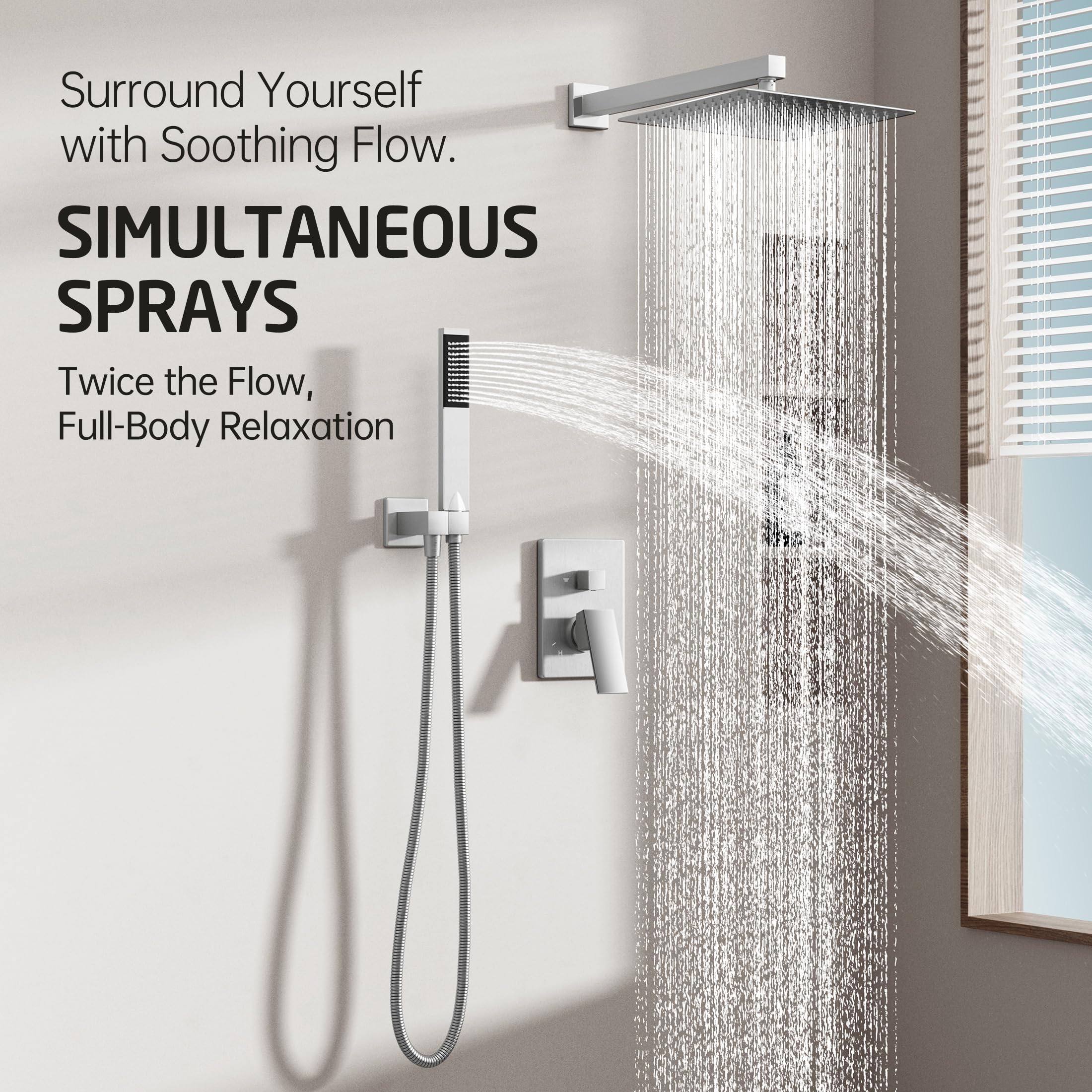 Premium 12 Inch Rain Shower Head with Handheld Sprayer - Brushed Nickel Shower Faucet Set with Pressure Balance Valve (cUPC Certified) for Bathroom Remodel & Spa-Like Experience - Model XB6230F18S12-BN