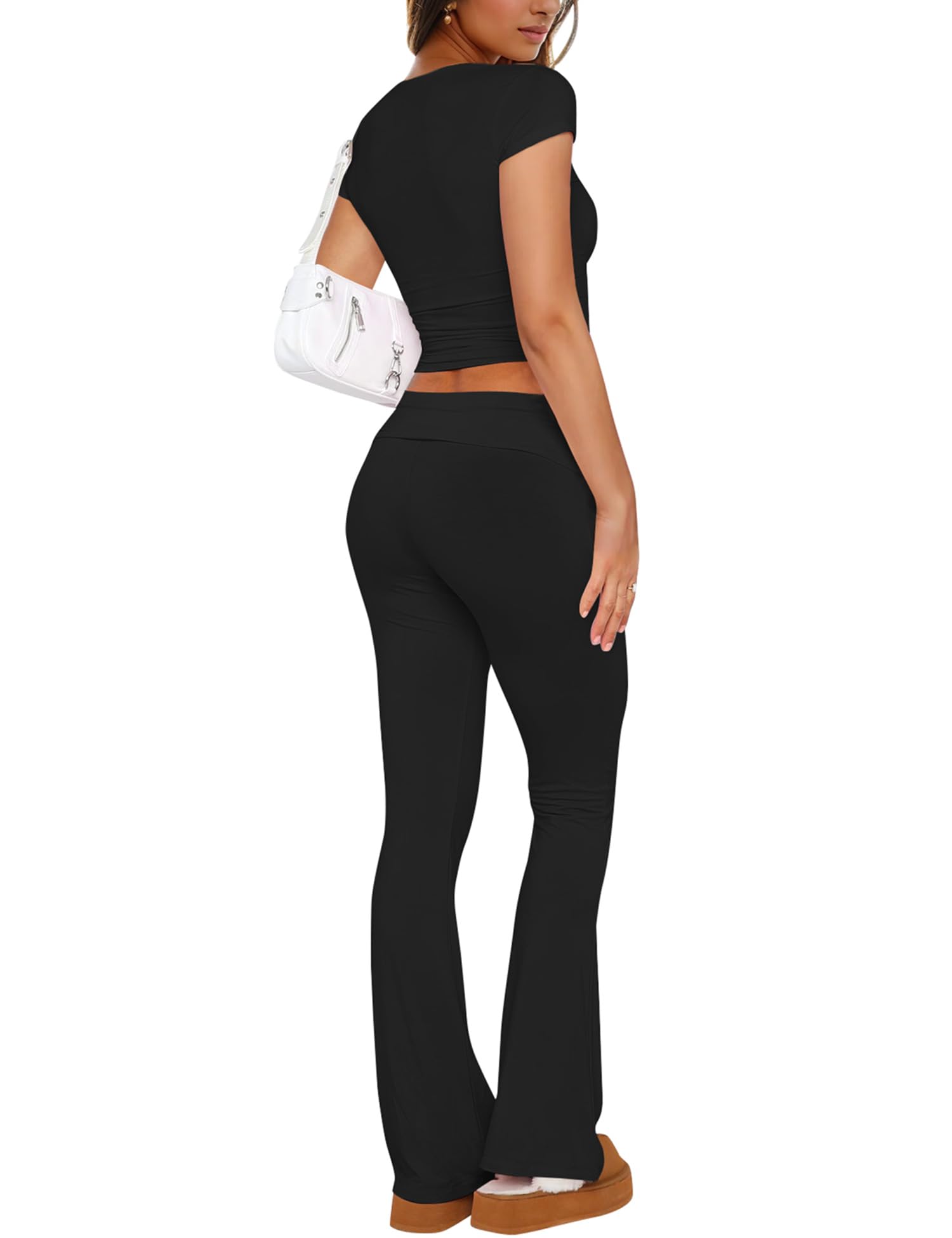 Zhenwei Women's 2-Piece Outfit Set - Short Sleeve Casual Lounge Wear Top & Bottom | Comfortable Homewear, Yoga, Travel & Everyday Fashion