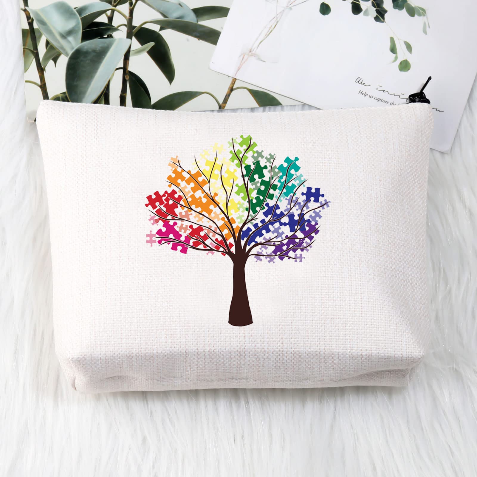 Autism Awareness Makeup Bag - Puzzle Piece Design for Autism Support, Special Education Teacher Gift & Autism Tree - Perfect for Travel, School, and Daily Organization