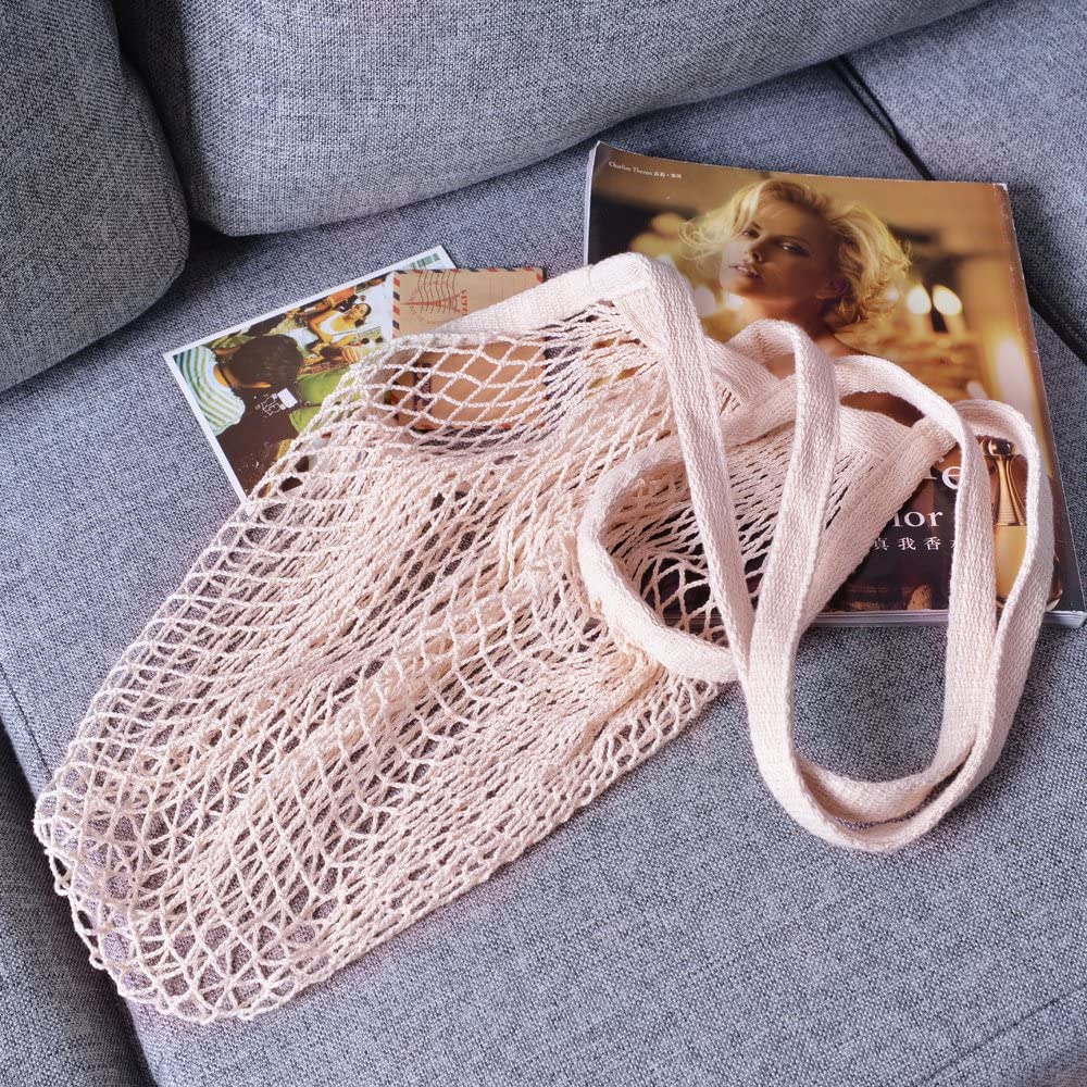 3-Pack Large Cotton Mesh Shopping Tote Bags - Eco-Friendly Reusable Grocery Bags for Supermarket, Beach, Storage, Fruits, Vegetables & Toys | Perfect for Grocery Shopping, Travel & Organizing