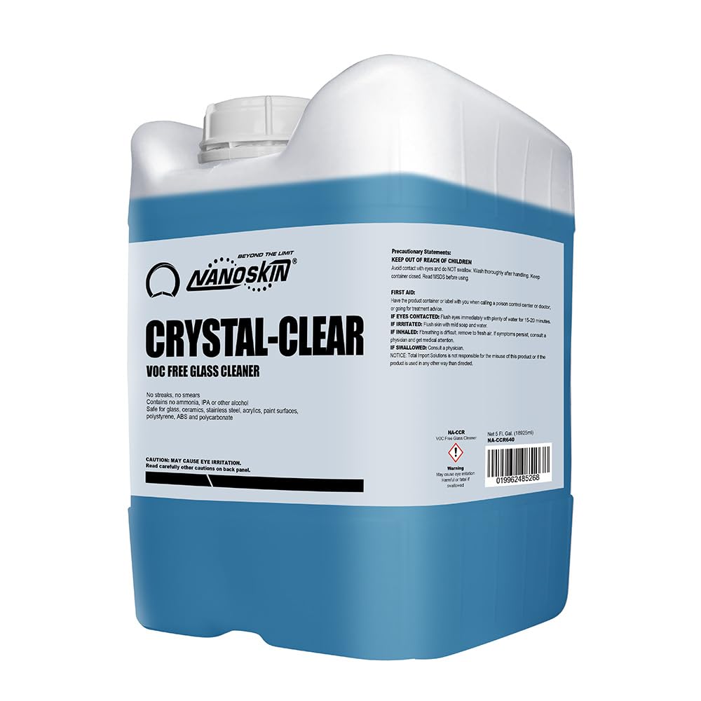 Nanoskin CRYSTAL-CLEAR VOC-Free Glass Cleaner 5 Gallon - Ultra-Concentrated Eco-Friendly Streak-Free Formula | 40:1 Dilution for Auto Home Garage Windows Mirrors | Safe for Cars Trucks Boats RV Solar Panels & Household Glass Surfaces