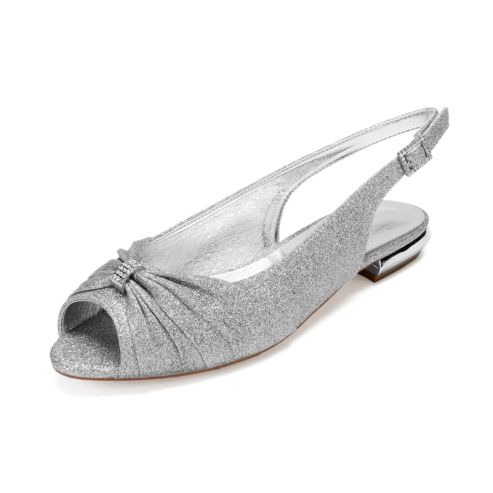 Elegant Rhinestone Peep Toe Ballet Flats - Women's Summer Slingback Shoes for Wedding, Prom & Bridal Occasions | Comfortable Dress Sandals for Parties, Date Nights & Special Events