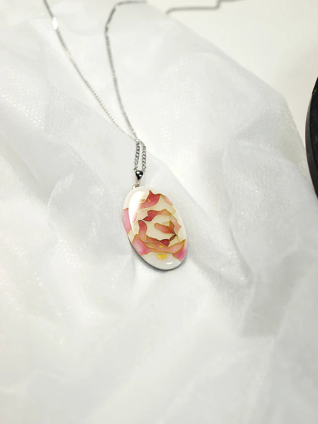 Yusen Shippo Pendant Necklace - Rose Pink Japanese Enamel Jewelry for Women, Elegant Handmade Cloisonne Necklace, Perfect Gift for Birthday, Anniversary & Special Occasions