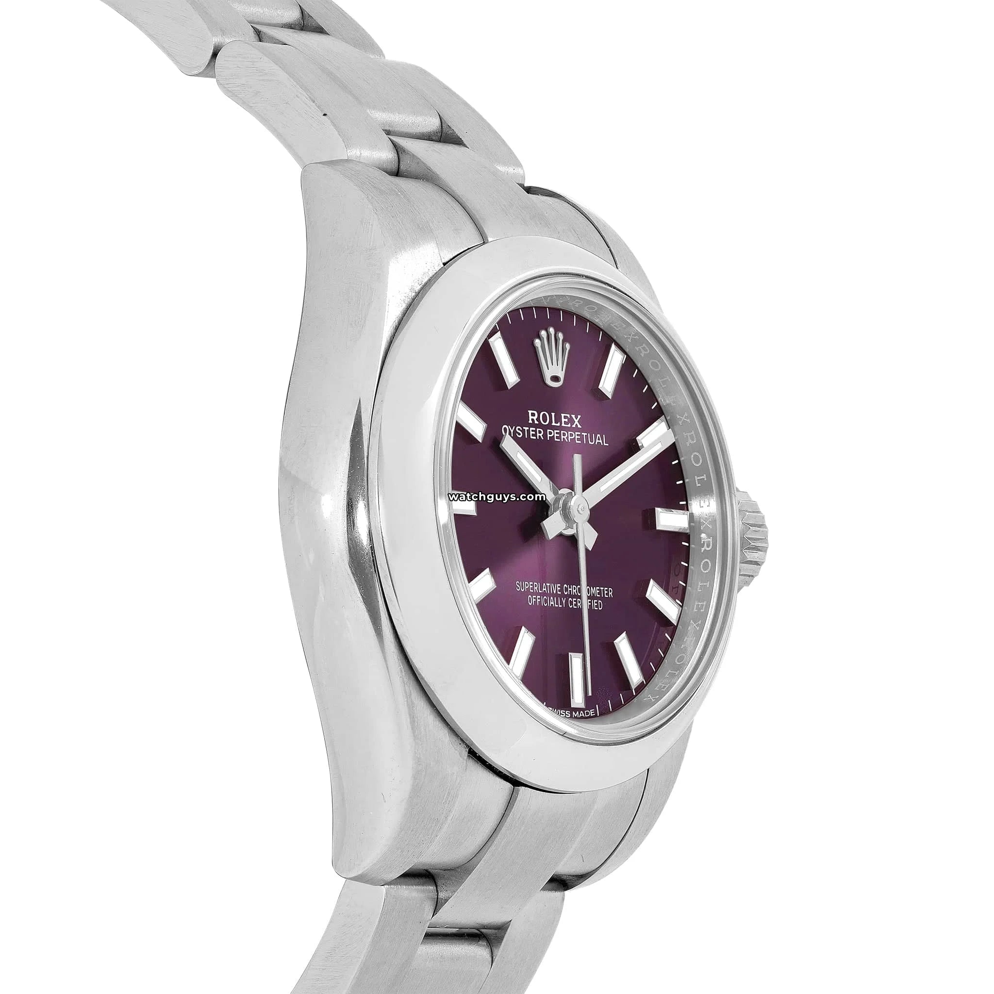 Authentic Rolex Oyster Perpetual 176200 Women's Watch - 34mm Stainless Steel Case, Red Grape Dial, Swiss Automatic Movement | Luxury Timepiece for Business, Gifts & Special Occasions