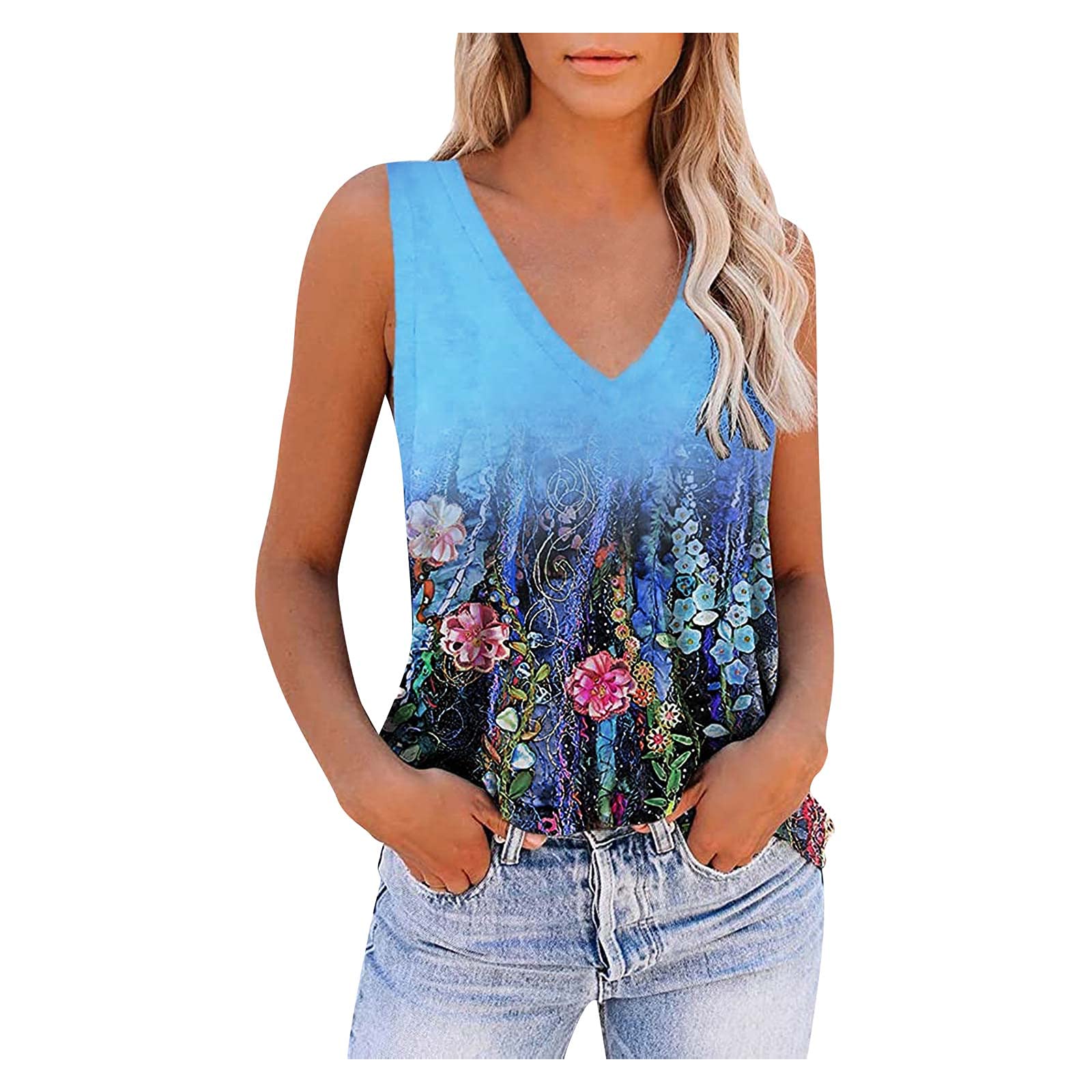 Women's Casual Summer Color Block Short Sleeve Blouse - Loose Fit T-Shirt for Printing & Wholesale (Blue, XXL) | Perfect for Beach Outings, Streetwear & Bulk Custom Apparel