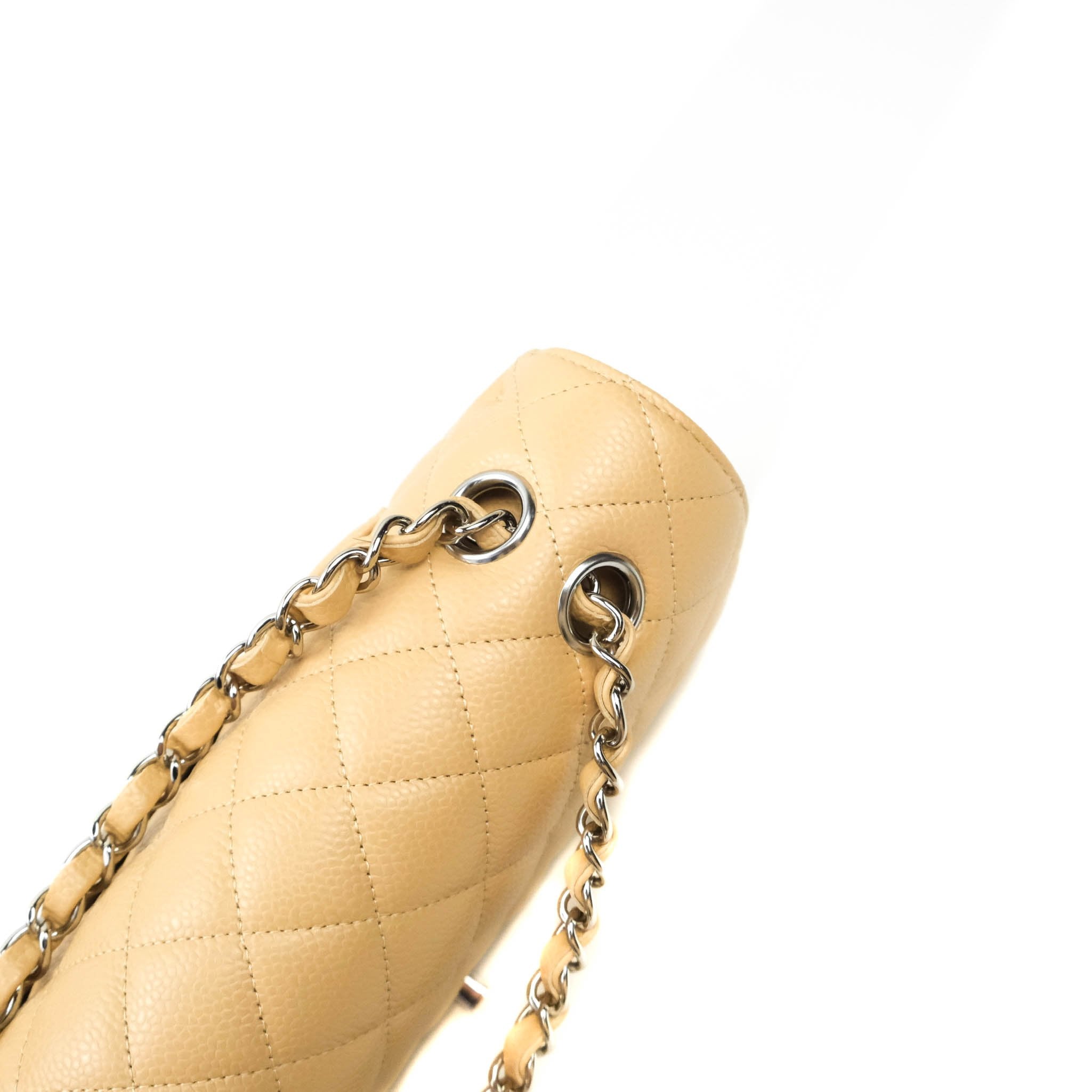 Chanel Classic M/L Medium Double Flap Bag in Beige Caviar Leather with Silver Hardware - Luxury Handbag for Women, Perfect for Work, Parties & Everyday Use