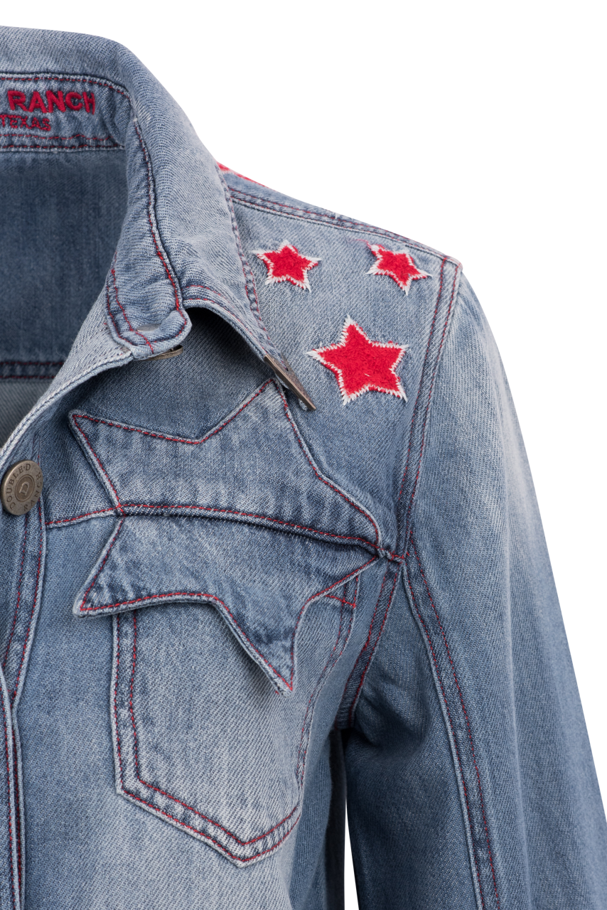 Double D Ranch Space Cowboy Trucker Jacket for Men - Vintage Western Denim Jacket with Fringe - Perfect for Rodeo, Country Music Festivals & Casual Wear
