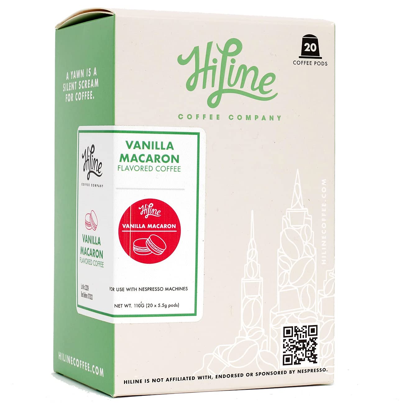 HiLine Espresso Coffee Pods - Vanilla Macaron Flavored Single Serve Capsules (20 Count), Compatible with Nespresso Original Line Machines | Perfect for Home, Office & Gifts