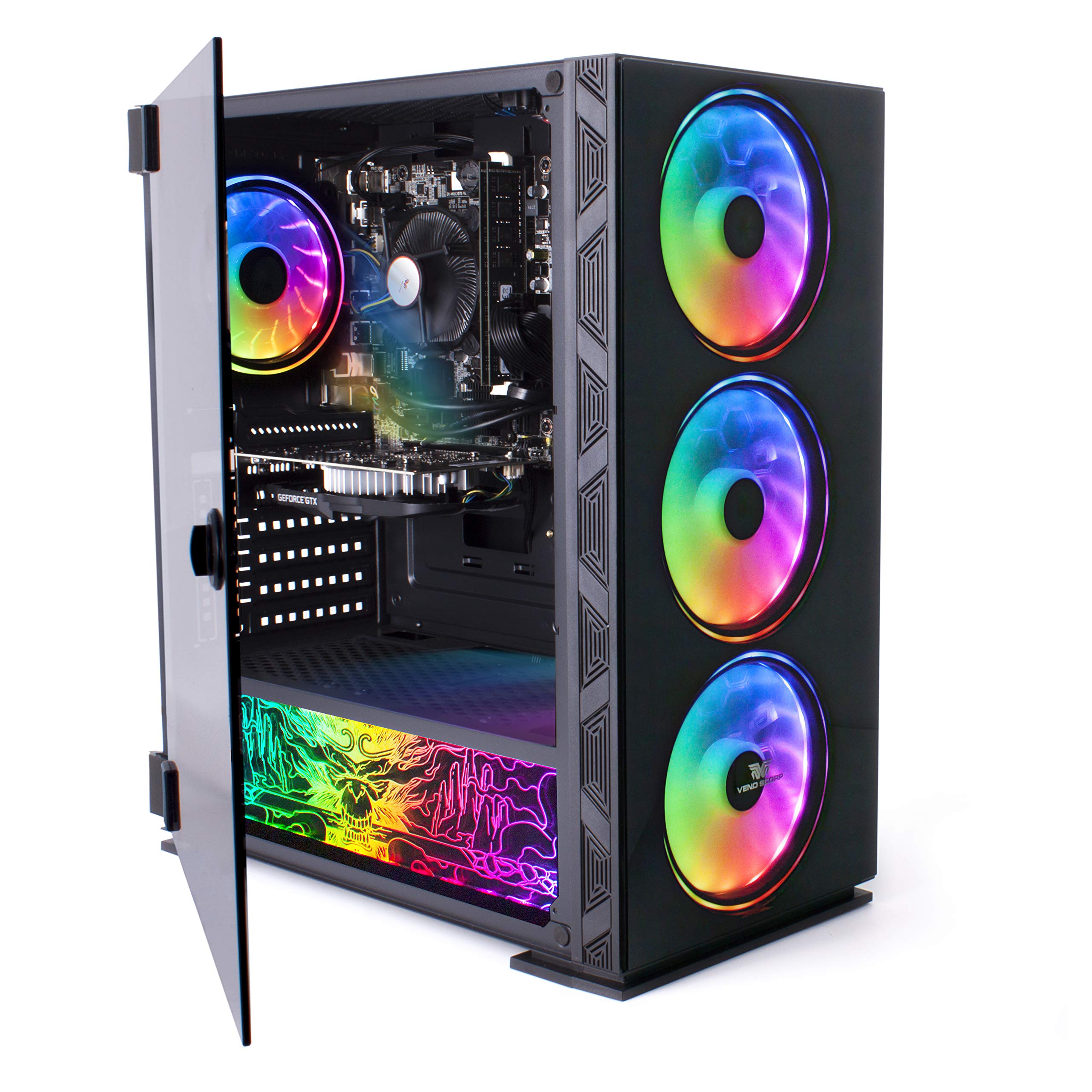 Veno Scorp Gaming PC Desktop Computer - Intel Core i7-3770 3.4GHz, GT 1030 2GB GPU, 16GB DDR3 RAM, 256GB NVMe SSD + 1TB HDD, 500W PSU, ARGB Case, WiFi 6, Win 10 | Perfect for Esports, Streaming & VR Gaming