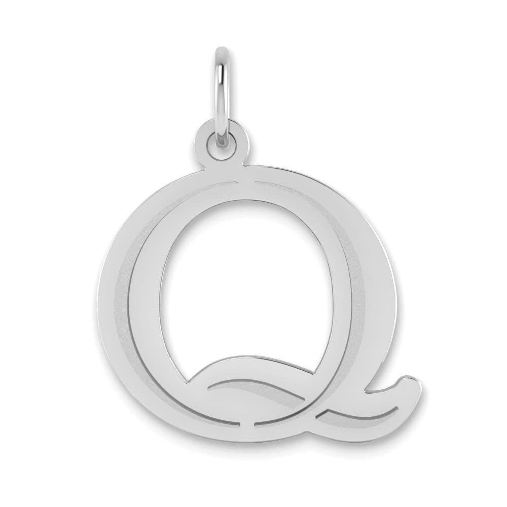 14K White Gold Polished Etched Letter Q Initial Pendant Necklace - Elegant Personalized Jewelry Gift for Women, Perfect for Birthdays, Anniversaries & Special Occasions