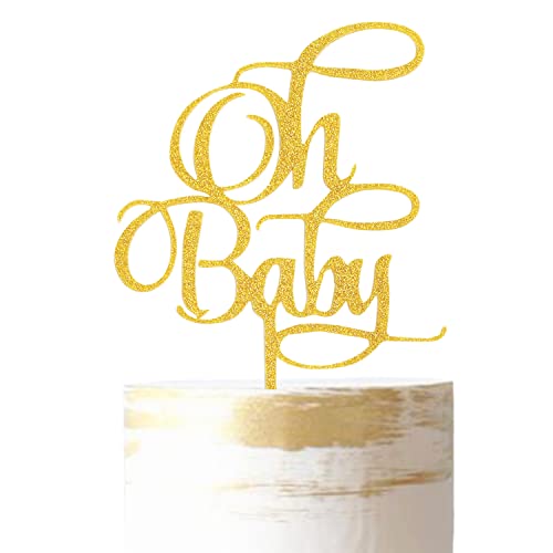 Apluselection Double-Sided Glitter Oh Baby Cake Topper - Gender Neutral Baby Shower Decorations, Birthday Party Sign for Gender Reveal Cakes, Glitter Handwriting Style - Perfect for Baby Showers, Birthday Parties & Gender Reveal Celebrations