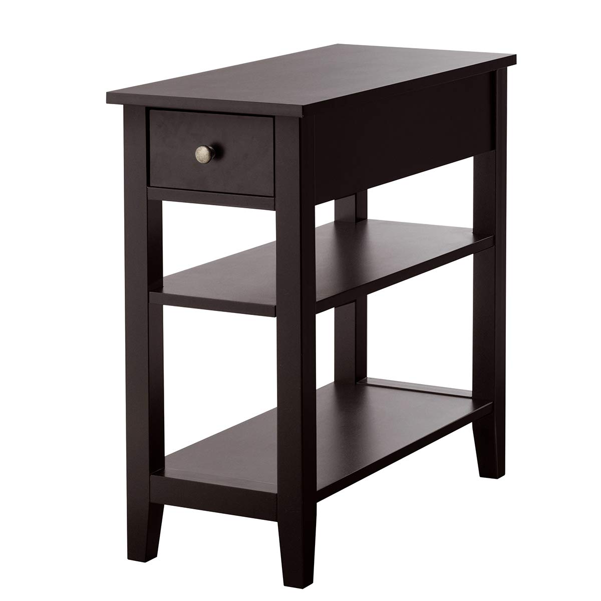 Giantex Narrow End Table with Drawer and Shelf - Small Space Wooden Sofa Table, Skinny Nightstand for Living Room, Bedroom - Espresso Finish | Perfect for Studio Apartments, Dorms & Cozy Spaces