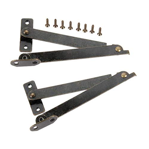 Antique Brass Cabinet Hinges 2-Pack - Heavy Duty Lid Support Hinges for Jewelry Box, Display Cabinet & Wooden Chest - Smooth Lift-Up Stay Hardware for Home Decor & Furniture Restoration