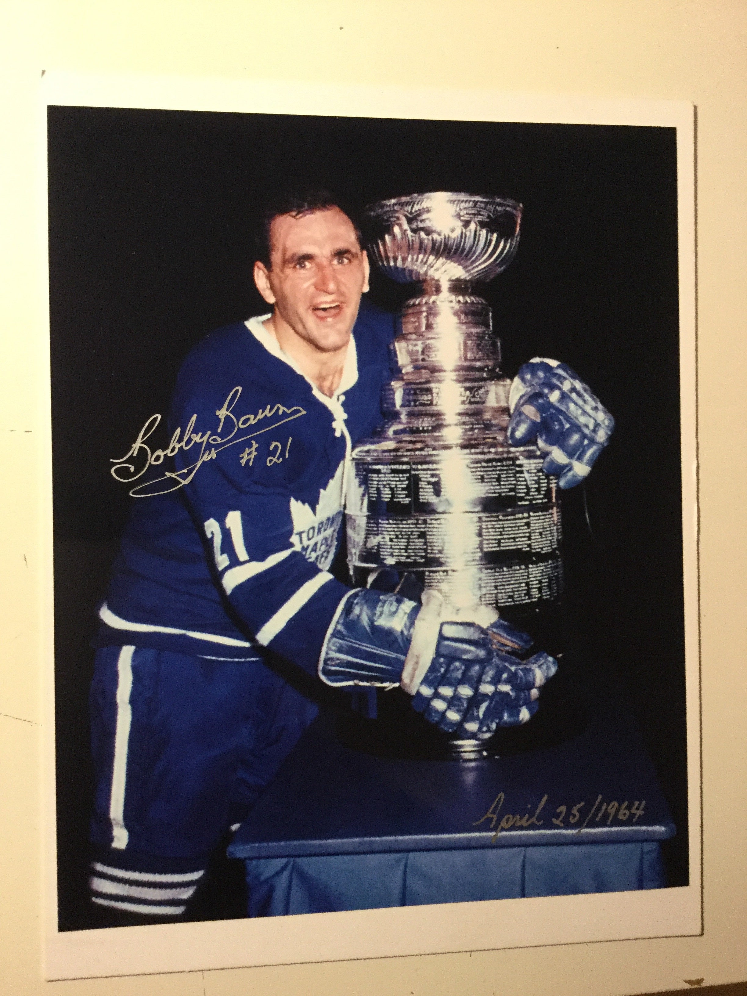 Authentic Bobby Baun Signed Toronto Maple Leafs Stanley Cup Photo with COA - Perfect for Hockey Fans, Collectors, and Sports Memorabilia Displays