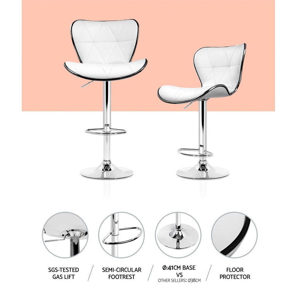 4 Bar Stools with Gas Lift Mechanism & White Leather Seat - Perfect for Kitchen Island, Breakfast Bar & Dining Room