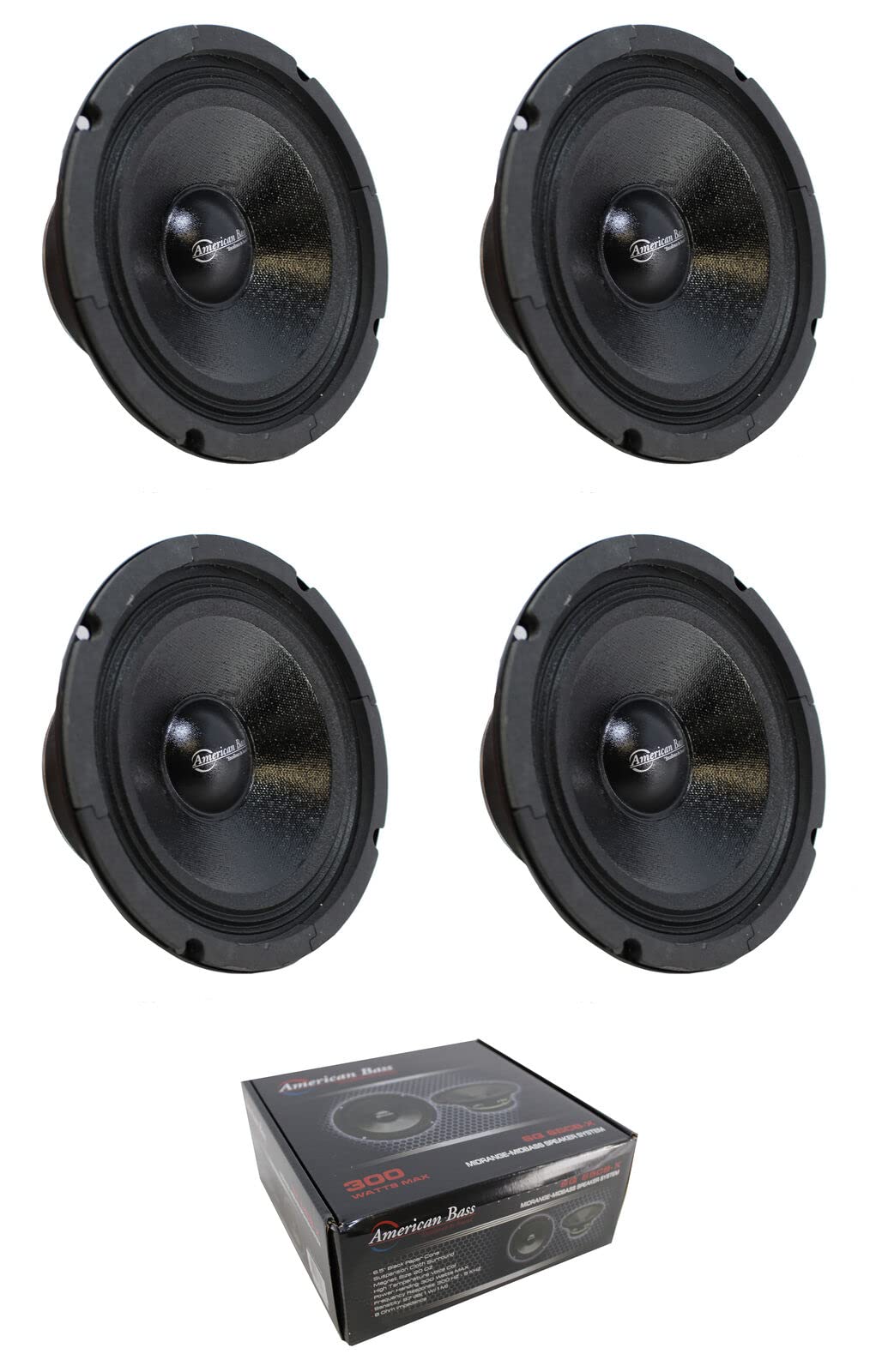 4 x 6.5 Inch 1200W 8 Ohm Midrange Midbass Car Speakers - American Bass SQ-65CB-X - Premium Sound Quality for Car Audio Systems & Home Theater Setups