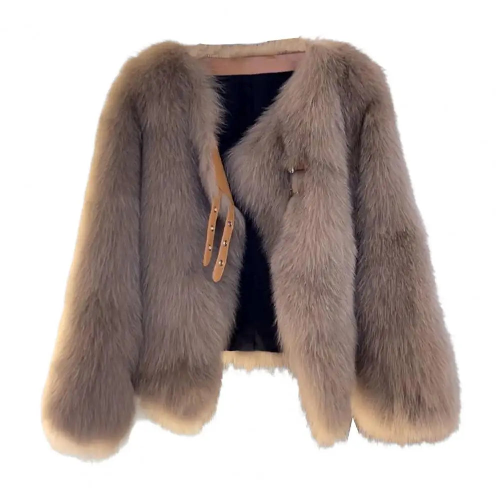 Warm Faux Fur Knit Cardigan Coat for Women - Cozy Winter Long Sleeve Sweater Jacket with Buckle & Strap Decor | Perfect for Fall/Winter Fashion, Office Wear & Casual Outings